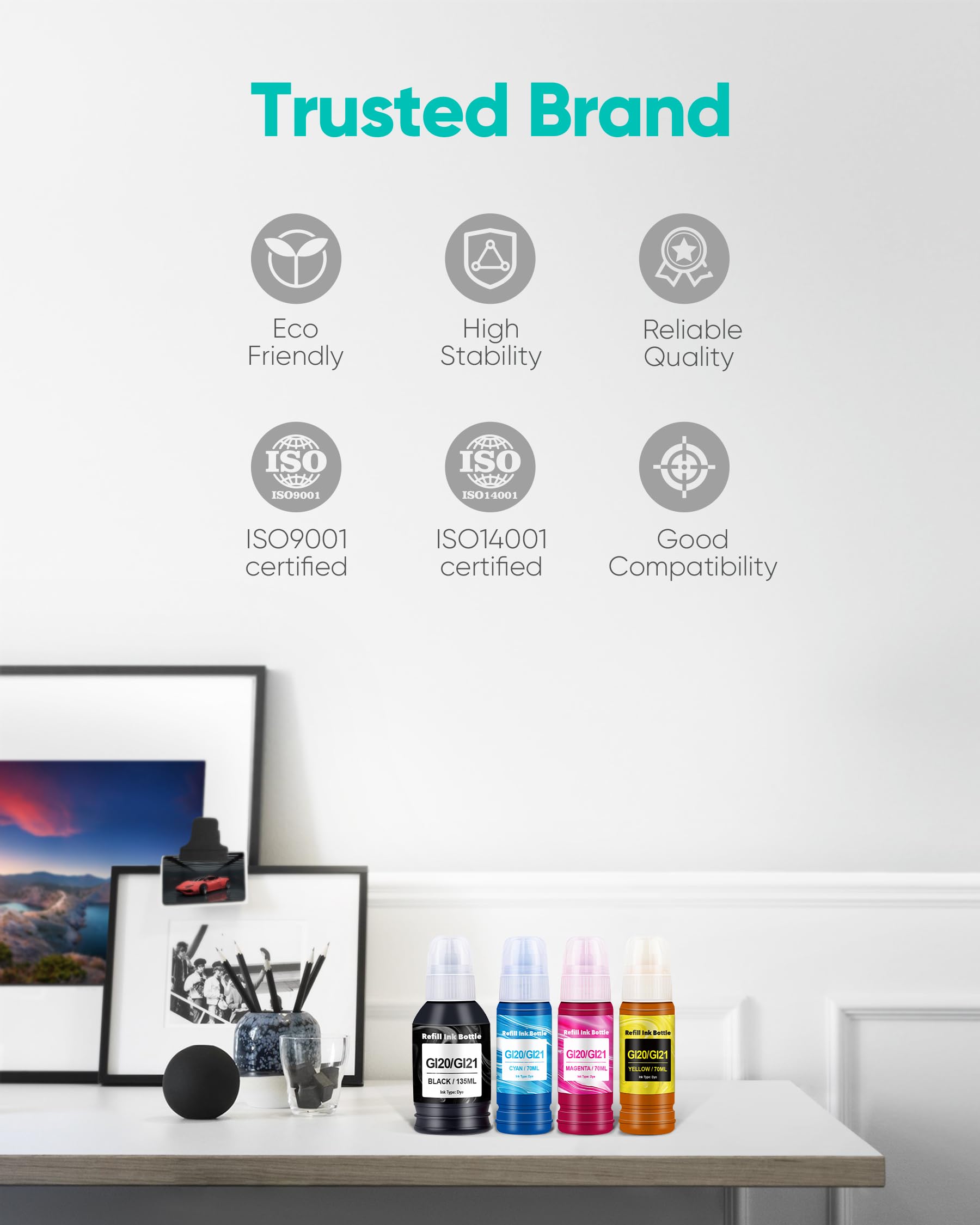 Canon GI-21 Ink Bottles 4-Pack - Compatible with G3260 G3270 Printers for Home & Office Use