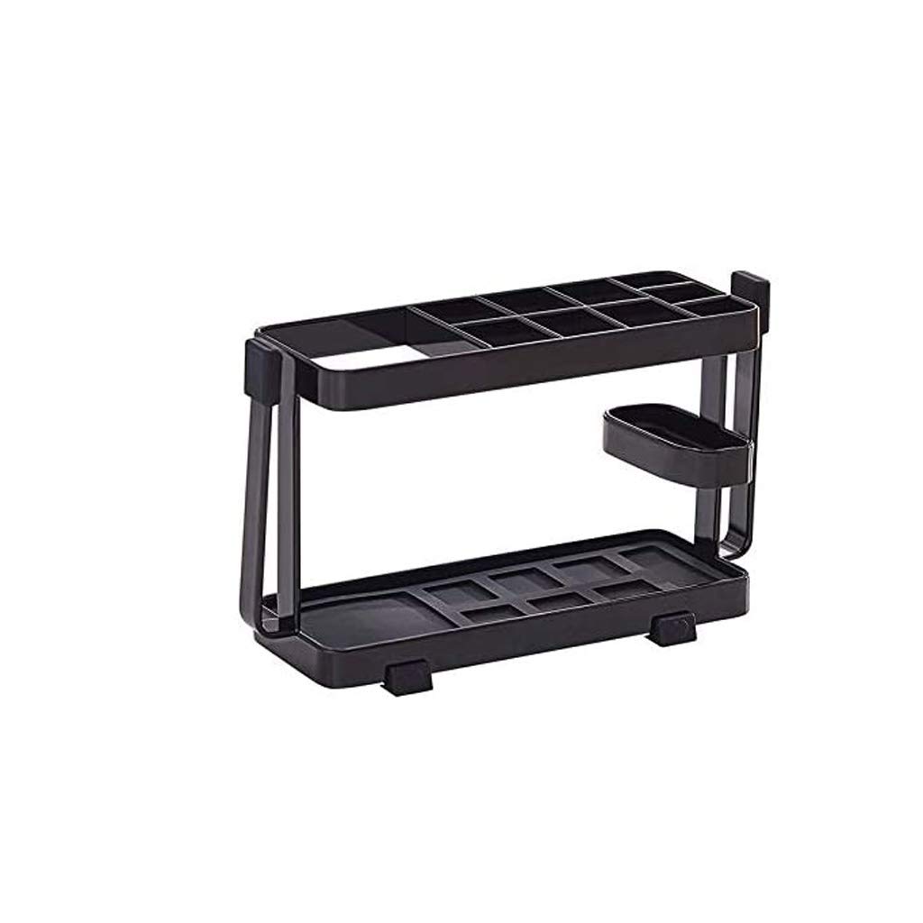 Stainless Steel Toothbrush Holder - Wrought Iron Bathroom Organizer for Toothbrush & Cup Storage - Compact Countertop Rack for Home Toiletries (Black) - Perfect for Small Bathrooms, Vanities & Travel Essentials Organization