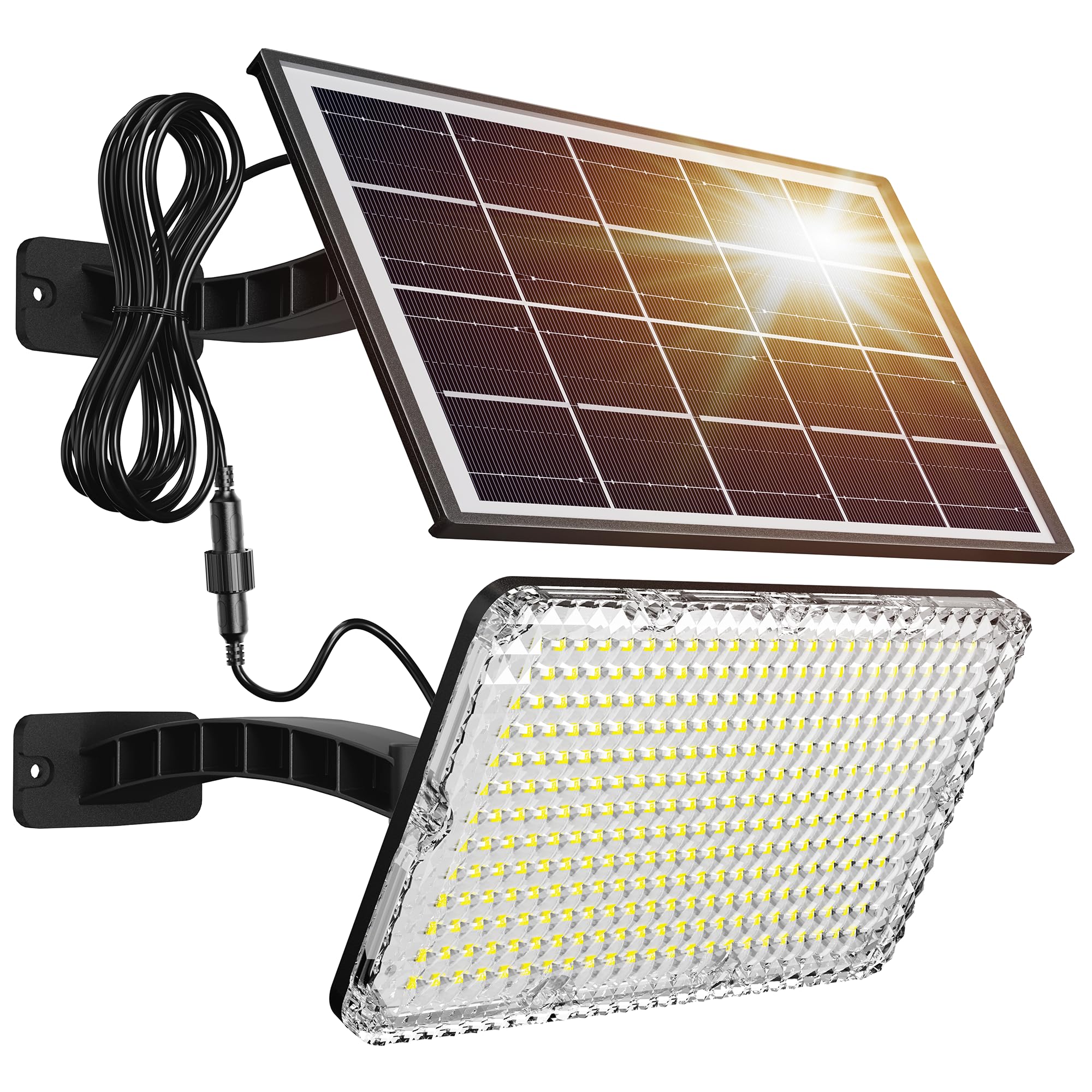 3000 Lumens Solar Lights Outdoor Waterproof - JACKYLED Solar Powered Wall Lights with Extension Cord, IP65 Weatherproof Security Lighting for Front Door, Patio, Garage, Shed, Barn - Dusk to Dawn Motion Sensor Solar Lights for Home & Garden Safety