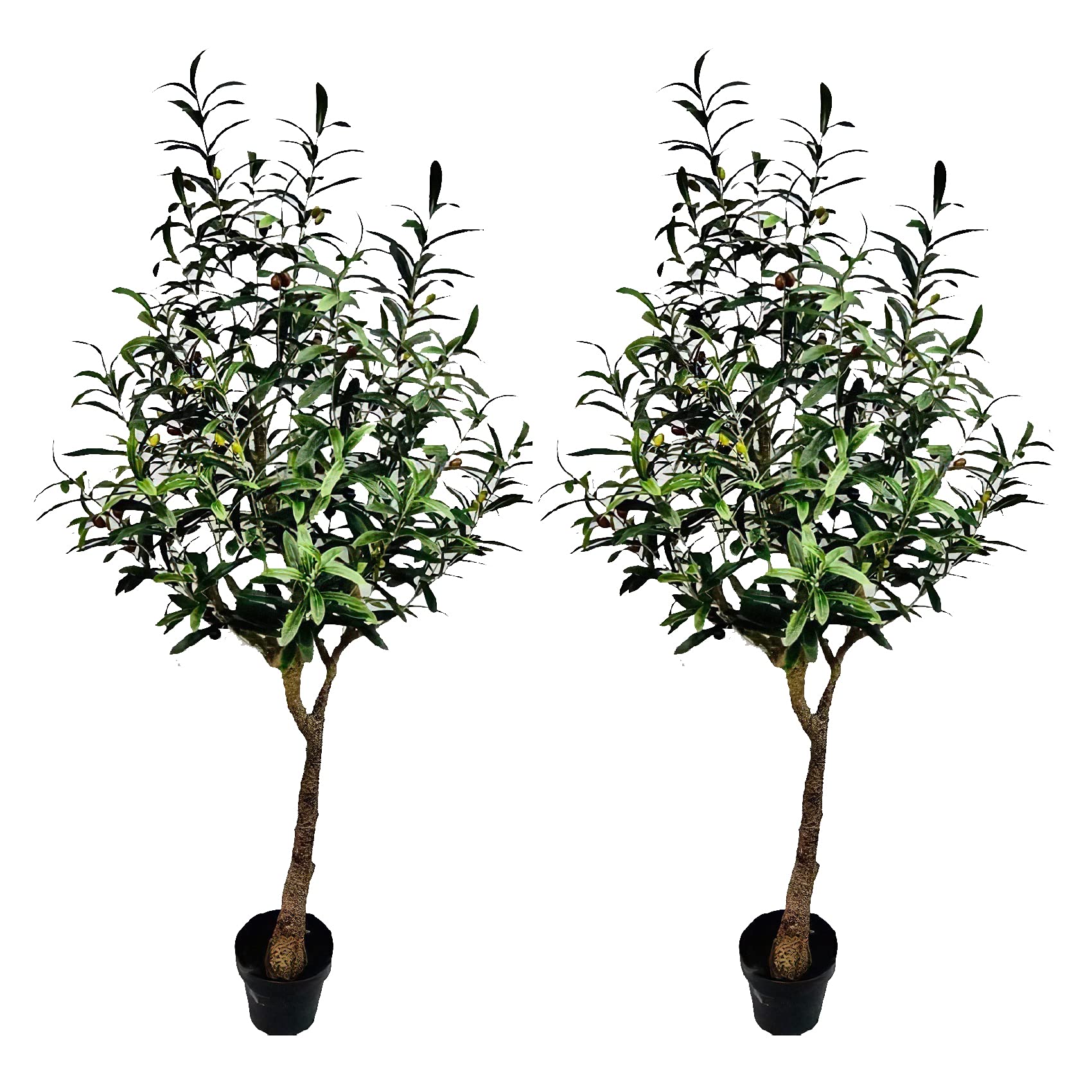 AMERIQUE Set of 5 Realistic Olive Tree Artificial Plants with Fruits in Nursery Pots - 5 Feet Tall Green Faux Trees for Home Decor, Office, or Garden | Feel Real Technology | Indoor/Outdoor Use