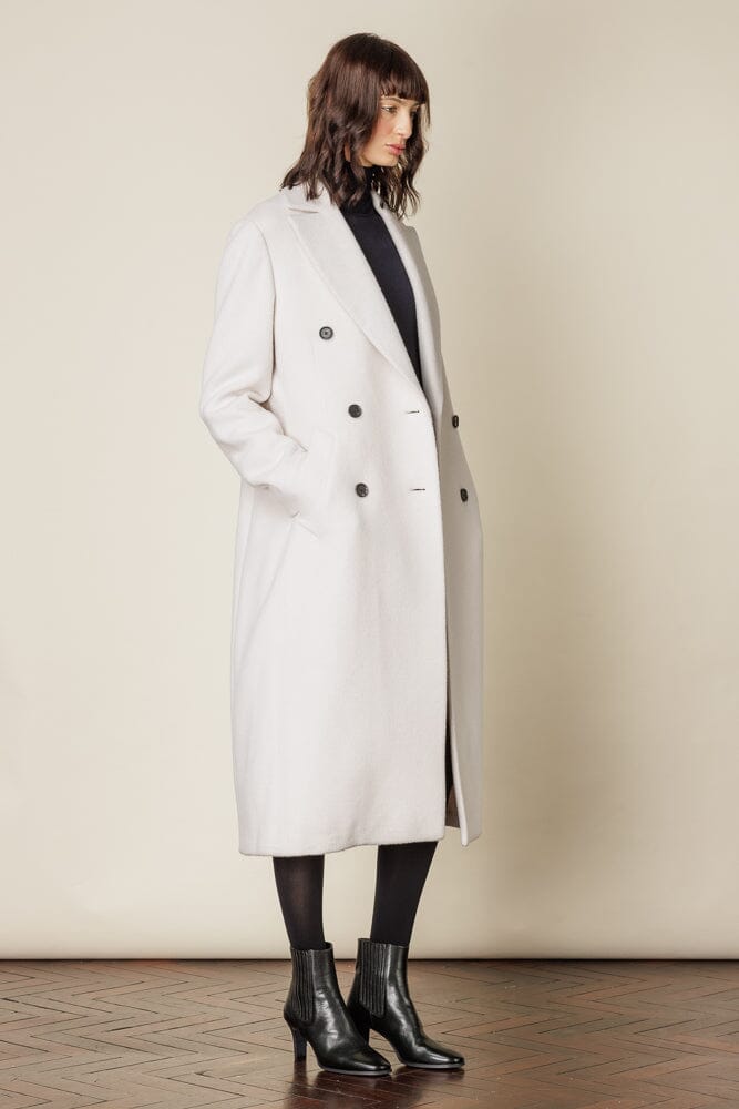 Stylish RTW Long Double Breasted Winter White Wool Coat for Women | Warm & Elegant Outerwear for Office, Parties & Cold Weather