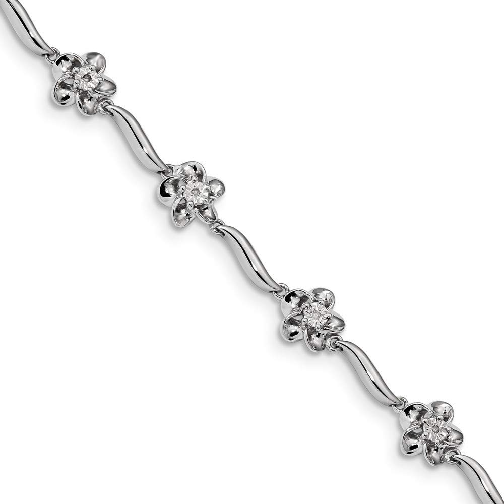 8mm 925 Sterling Silver Rhodium Plated Floral Diamond Bracelet for Women - Elegant Jewelry Gift for Anniversary, Birthday & Special Occasions