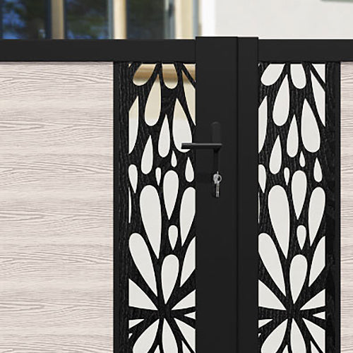 Classic Blossom Straight Top Driveway Gate - Mid Stone with Middle Screen - Perfect for Home Security and Garden Decoration