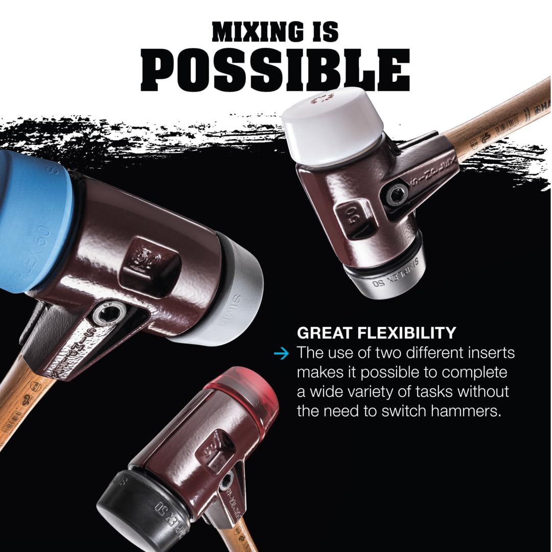 Simplex 80 Mallet - Soft Blue Rubber Head with Superplastic Inserts, Durable Cast Iron Housing & Wooden Handle - Perfect for Woodworking, Leather Crafting & DIY Projects