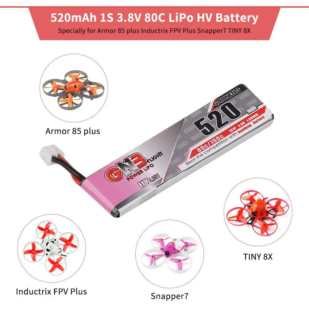 4Pcs 520mAh 1S 3.8V High Voltage LiPo Battery 80C with JST PH 2.0 Connector - Perfect for FPV Drones, RC Cars, and DIY Electronics Projects