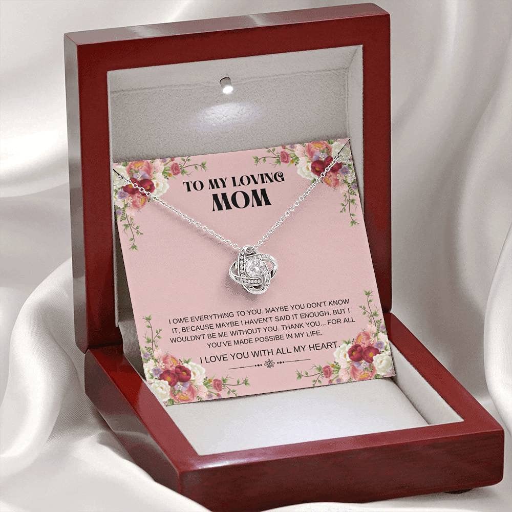 Personalized Love Knot Necklace for Mom - 'No Me Without You' Engraved Mother's Jewelry - Perfect Mother's Day Gift from Daughter or Son - Elegant Necklace for Women, Birthday Present, Anniversary Keepsake - Ideal for Everyday Wear, Special Occasions & Heartfelt Gifting
