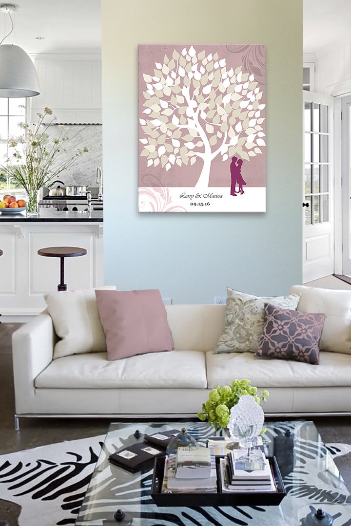 Personalized His & Hers Canvas Wall Art - Custom Romantic Tree with Couples Names & Wedding Date - Unique Anniversary, Housewarming & Newlywed Gift - 16
