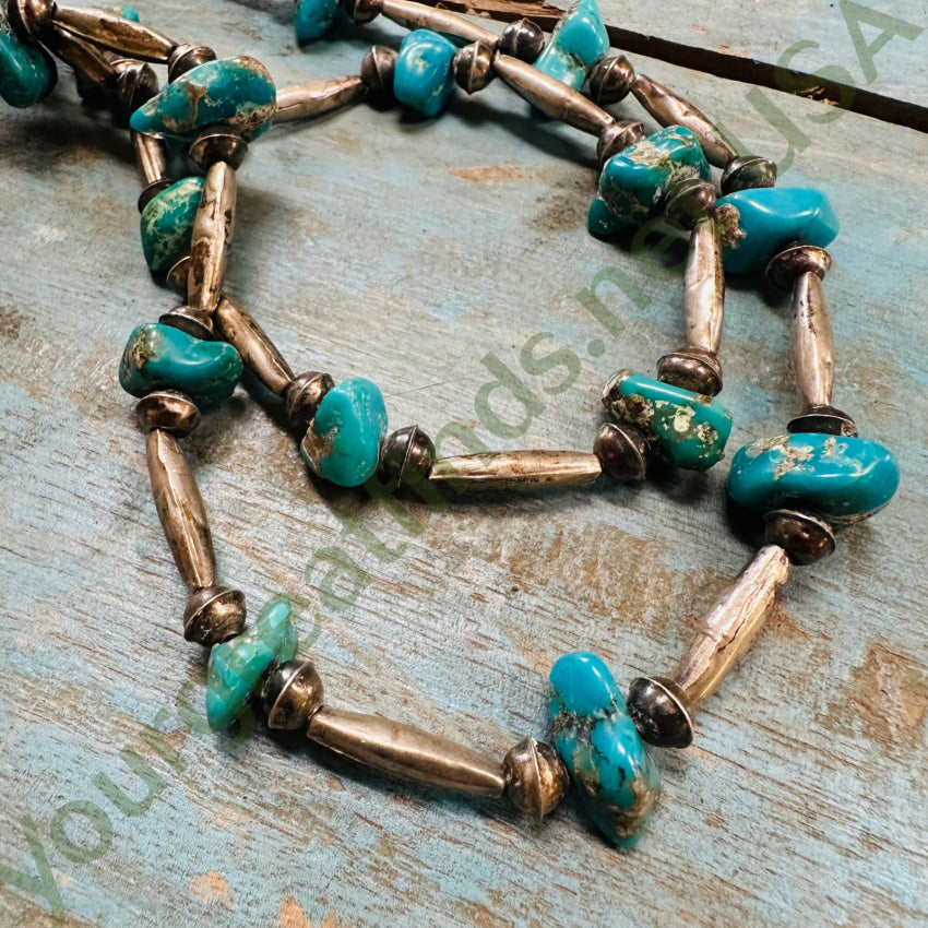 Vintage Double Strand Turquoise Navajo Bench Bead Necklace for Women | Handmade Native American Jewelry | Perfect for Boho Fashion, Weddings & Special Occasions