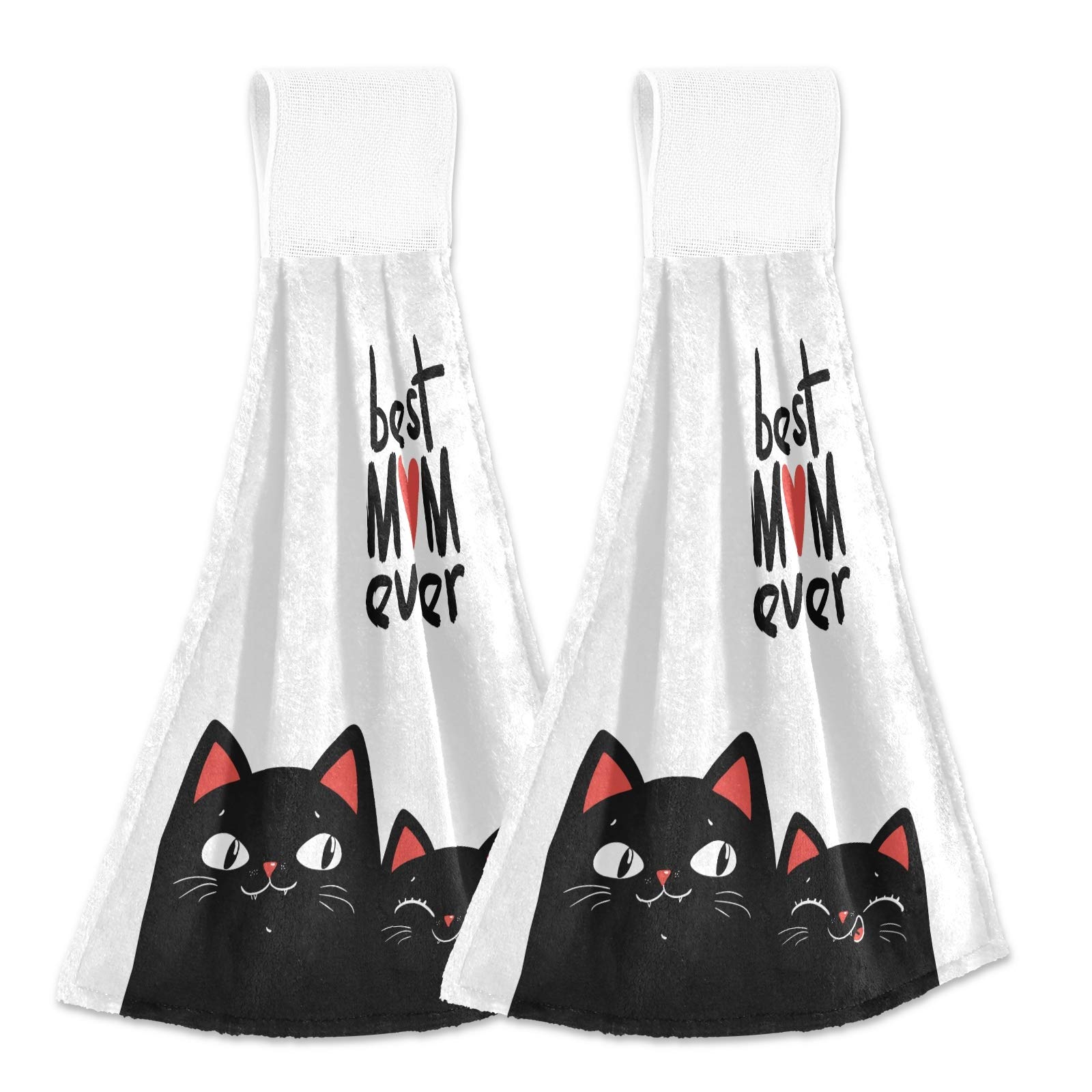 **2 Pack Cute Black Cat Hand Towels with Loops - Absorbent Kitchen & Bathroom Towels for Washing Dishes, Drying Hands - Perfect Mother's Day Birthday Gift**