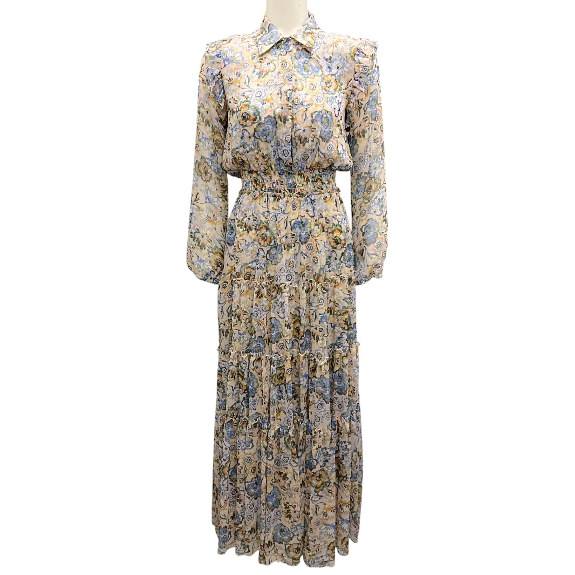 Misa Multi Floral Printed Chiffon Maxi Dress for Women - Elegant Summer Beach Wedding Party Wear - Boho Flowy Long Dress with Side Slit
