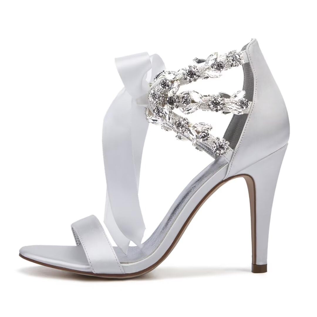 Elegant Rhinestone Wedding Heels for Bride – Open Toe High Heel Sandals for Bridal Party, Prom & Evening Events | Perfect for Church Ceremonies, Reception Dances & Formal Occasions