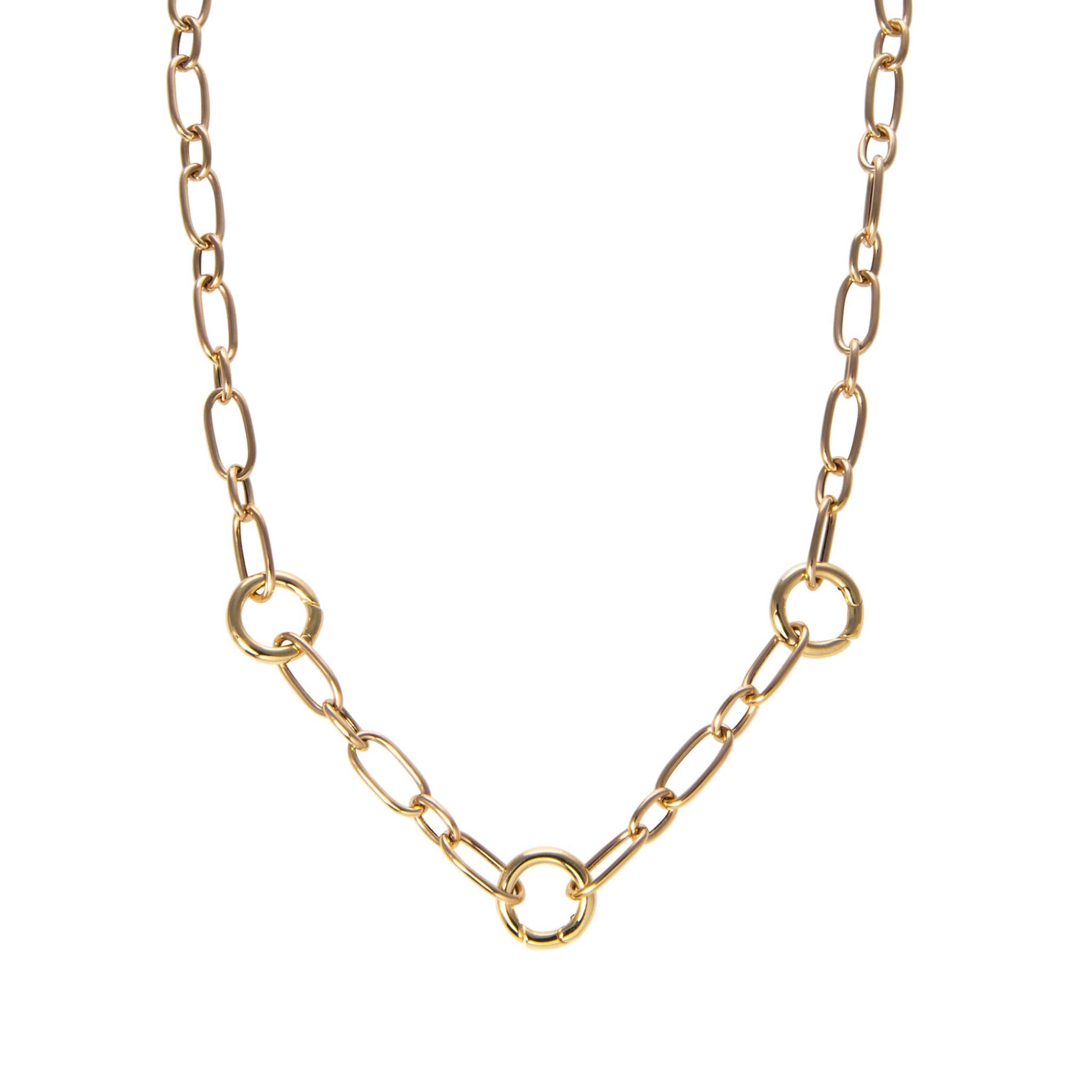 3-Station Mixed Oval Link Charm Necklace - Elegant Layered Pendant Jewelry for Women, Perfect for Daily Wear, Parties & Gifts
