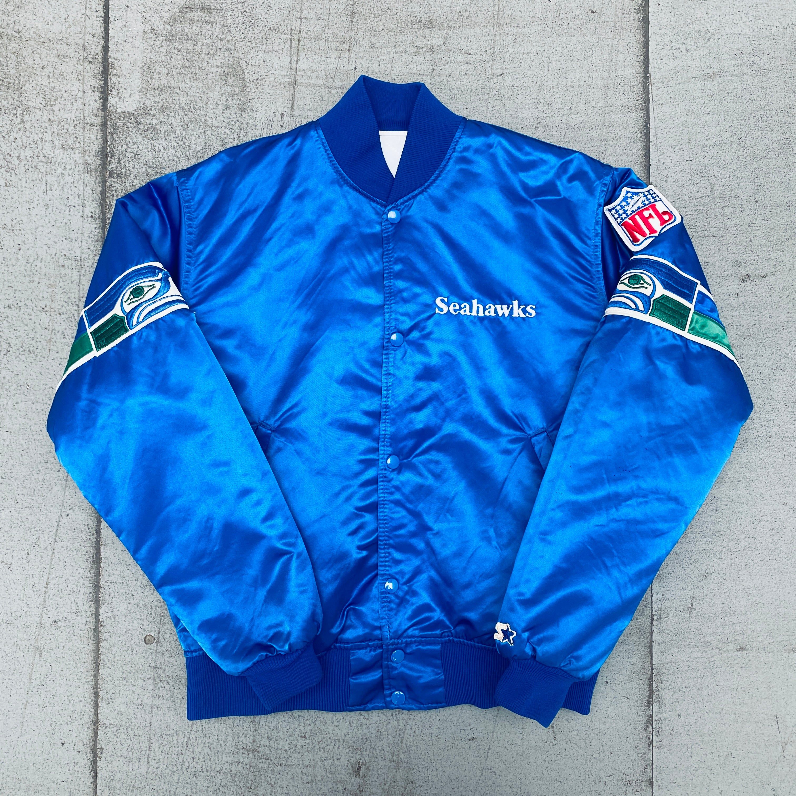 Vintage 1980s Seattle Seahawks Satin Proline Starter Bomber Jacket - Medium Size | Retro NFL Football Fan Apparel for Game Day & Casual Wear