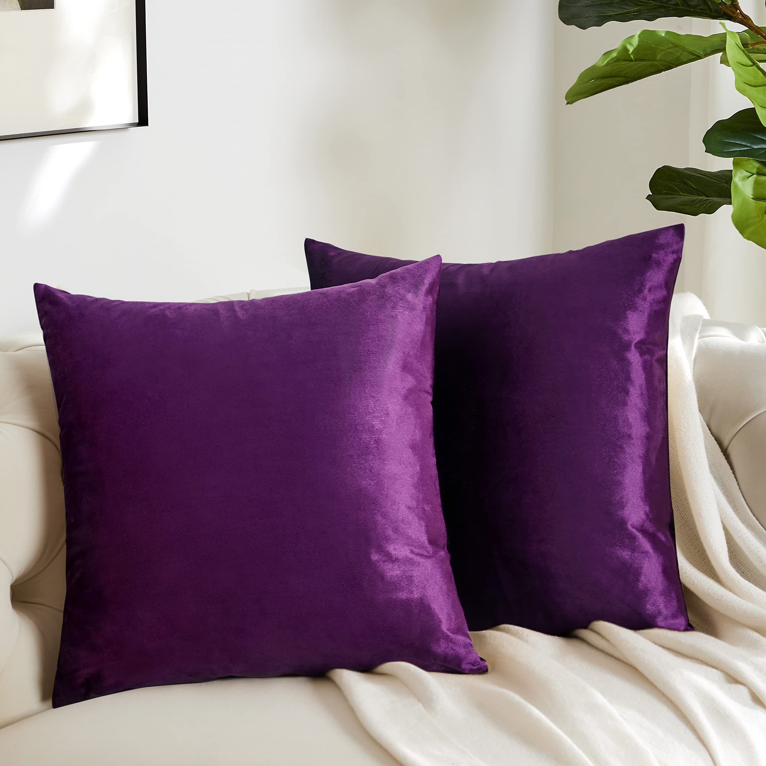 GIGIZAZA 24x24 Inch Velvet Throw Pillow Covers Set of 2 - Soft Purple Sofa Cushion Covers for Living Room Decor, Bedroom & Dorm Styling
