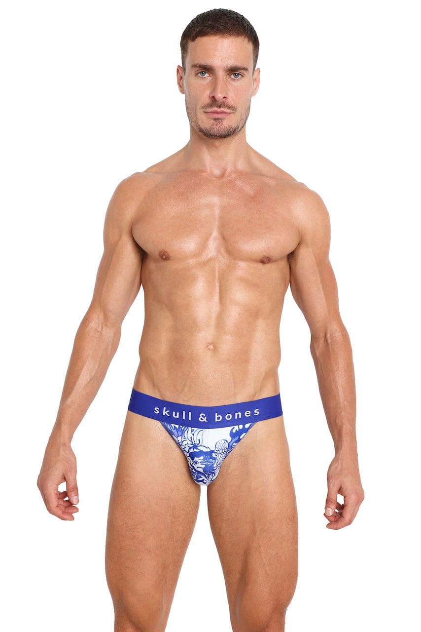 Hand Painted Indigo Dragon Sport Briefs - Premium Cotton Underwear for Men, Comfortable & Breathable - Perfect for Gym, Running, and Everyday Wear