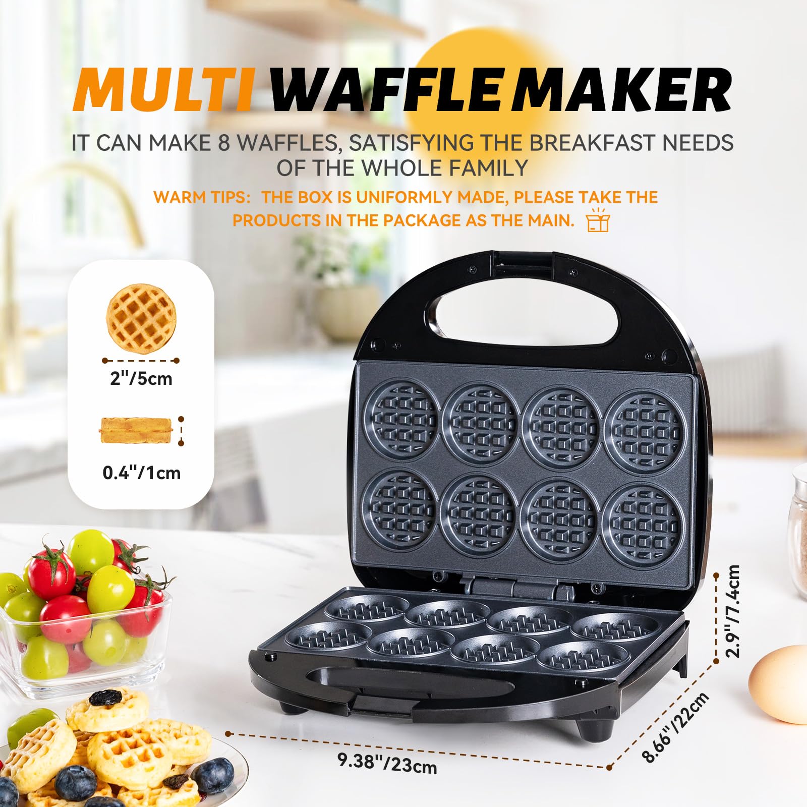 Non-Stick Mini Waffle Maker Machine - Fast Heating, Makes 8 Perfect Waffles - Ideal for Kids Breakfast, Snacks & Desserts - Great for Family Meals, Parties & Quick Breakfast Solutions