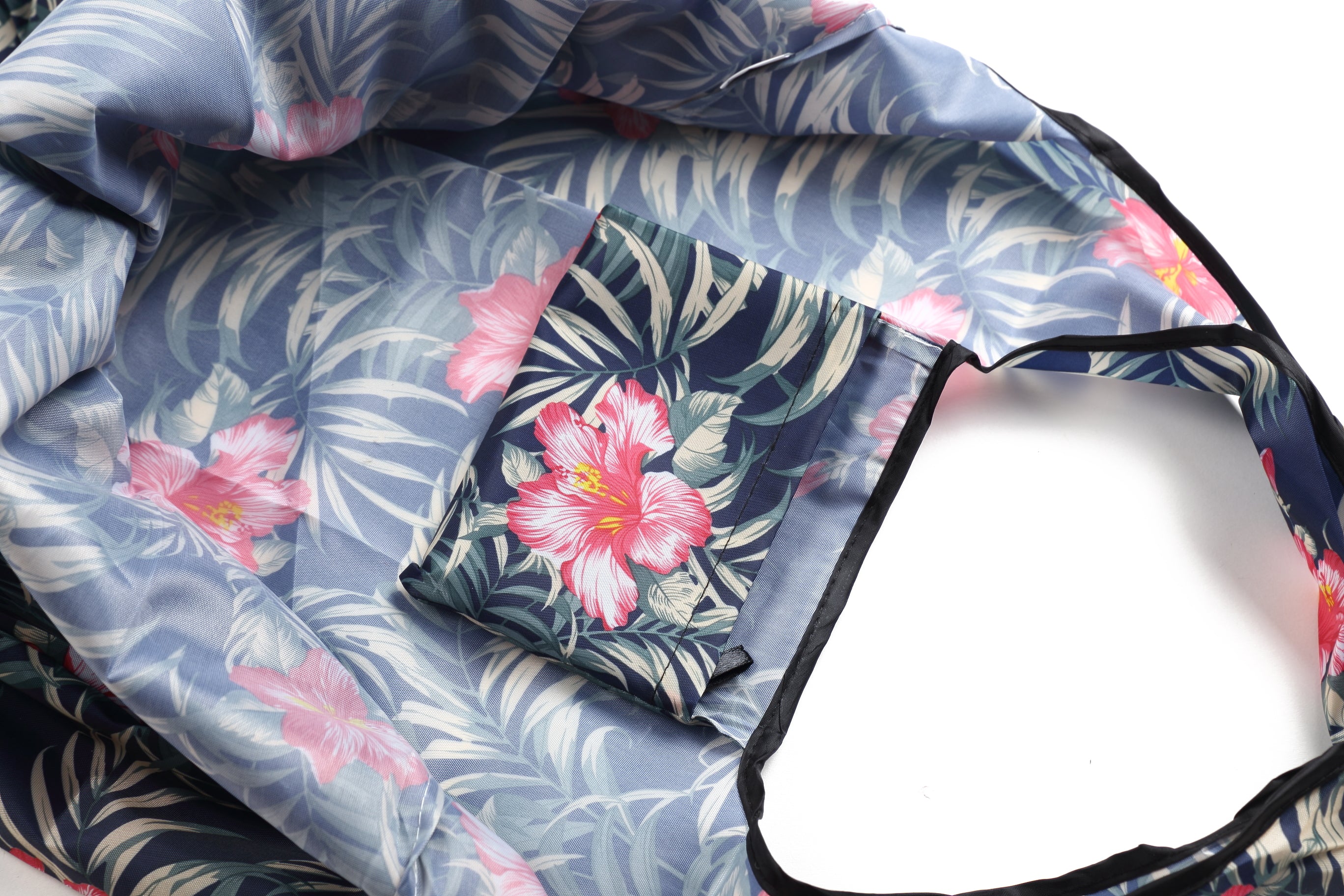 Foldable Tote Bag for Women - Jackie Monstera Hibiscus Navy Blue - Perfect for Shopping, Beach, Travel & Work Commute