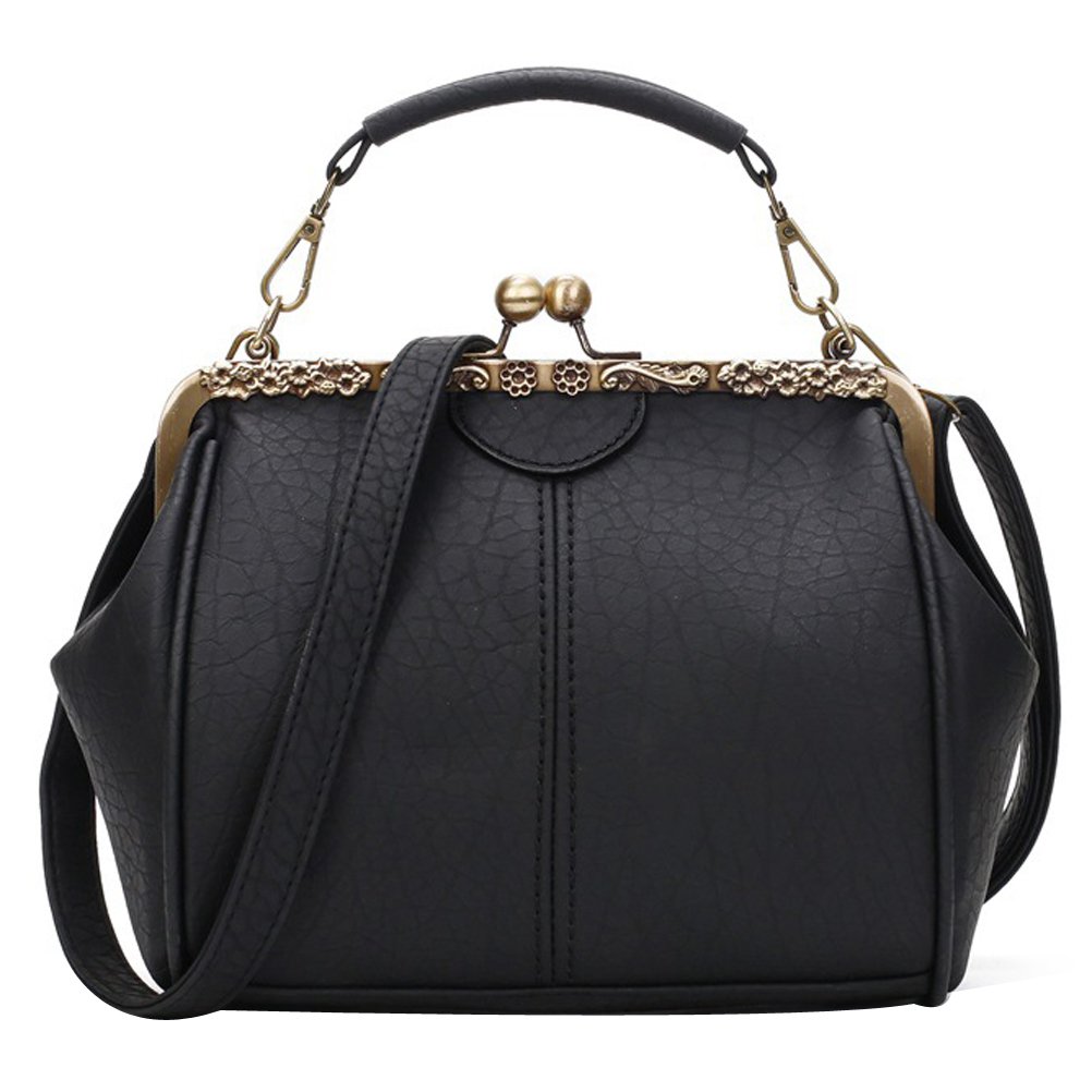 Vintage Leather Satchel Purses & Handbags for Women - Genuine Leather Tote Bags with Kiss Lock Closure, Crossbody & Shoulder Strap (Perfect for Work, Travel & Everyday Use)