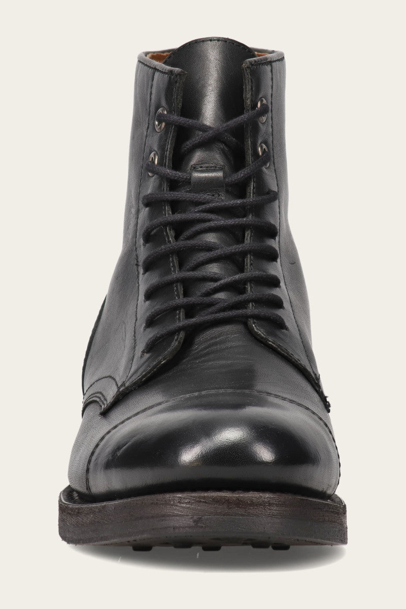 Dylan Black Leather Lace Up Boots for Men - Stylish & Comfortable Casual & Work Boots for Everyday Wear, Outdoor & Office Use