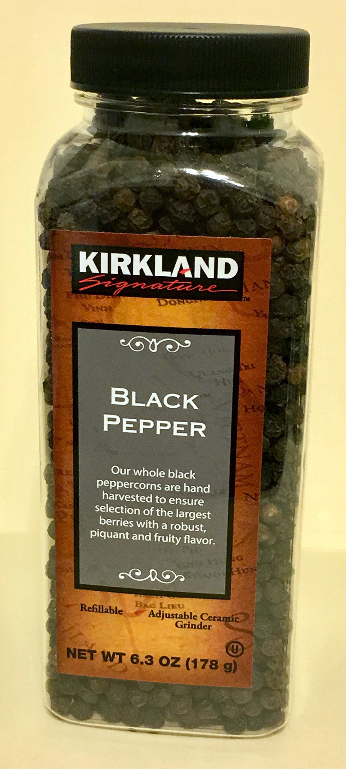Kirkland Signature Black Pepper OU Kosher Certified - 2 Bottles (6.3 oz Each, 12.6 oz Total) 356g | Premium Ground Pepper for Cooking, Grilling & Seasoning | Perfect for Steak, Pasta & Salad Recipes