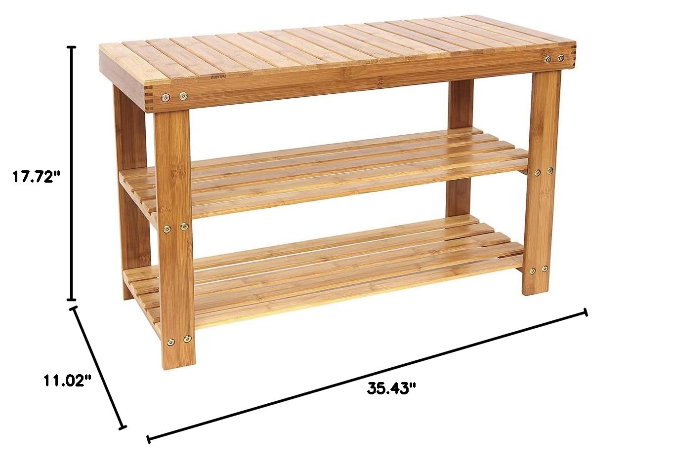 Lykos Bamboo Shoe Storage Bench - Entryway Organizer with Rack Shelf for Boots & Shoes - Perfect for Hallway, Mudroom, or Closet Organization
