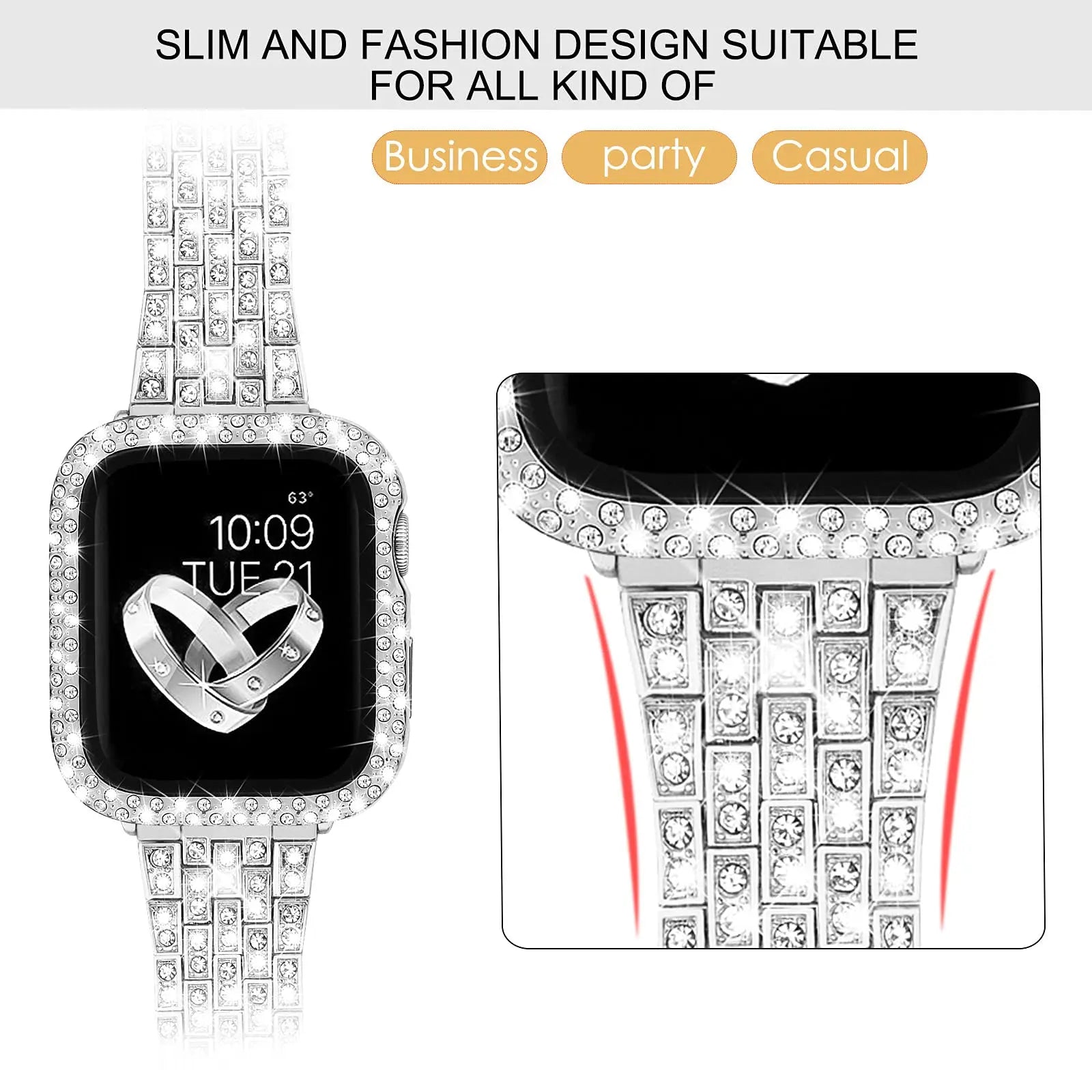 Diamond Style Jewelry Strap & Case - Elegant Watch Band with Rhinestones for Women | Perfect for Parties, Weddings & Special Occasions