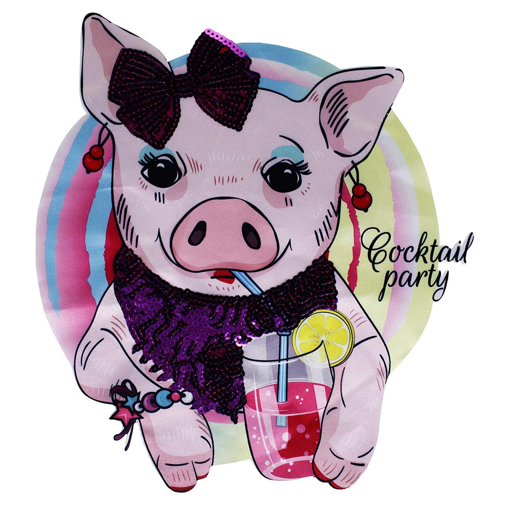 Fashionable Large Printed Pig Sequins Heart Glasses Patches - 2pcs Set for DIY Clothing Decoration | Perfect for Jackets, Jeans & Accessories Customization