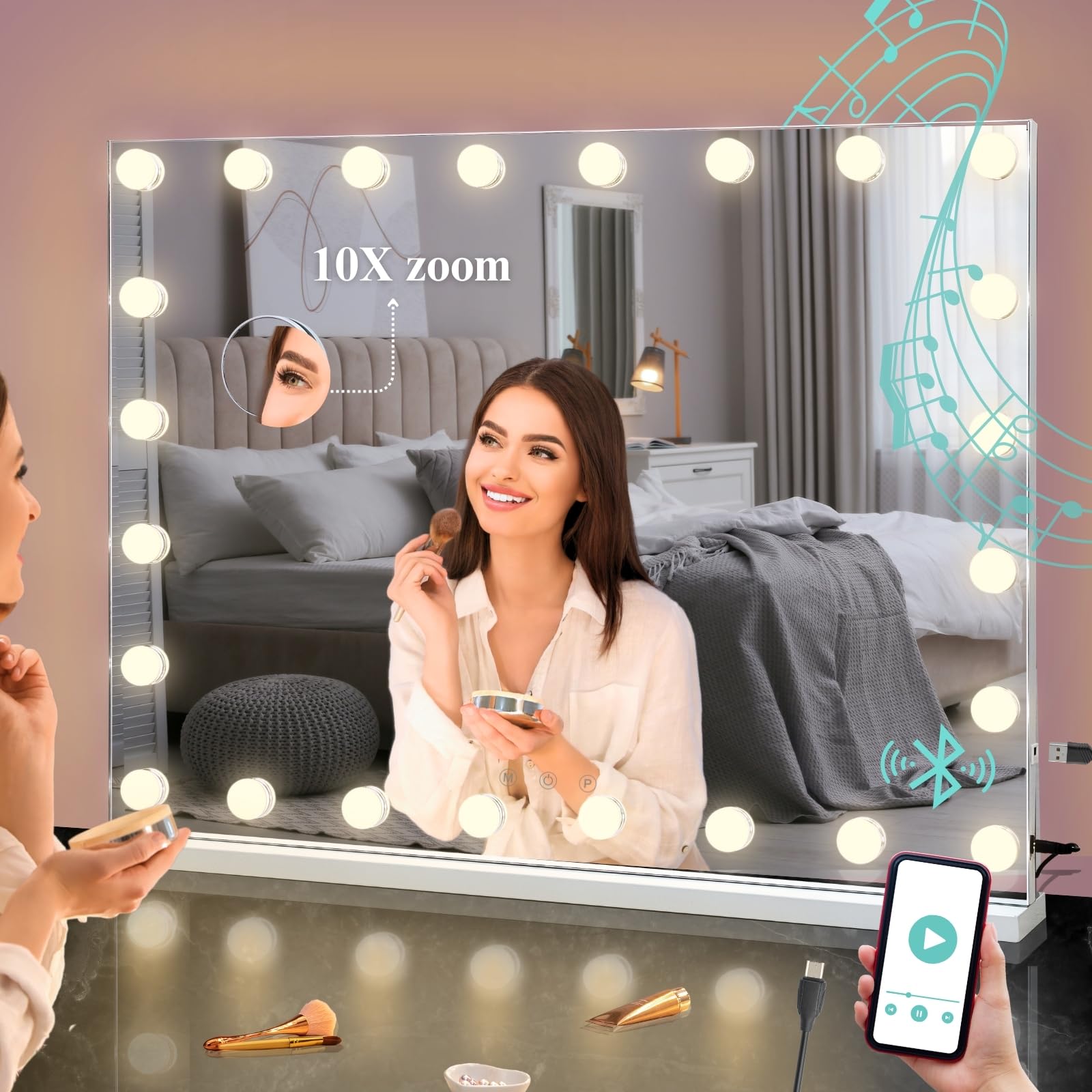 LUXFURNI Hollywood Vanity Mirror with Lights - 31.5