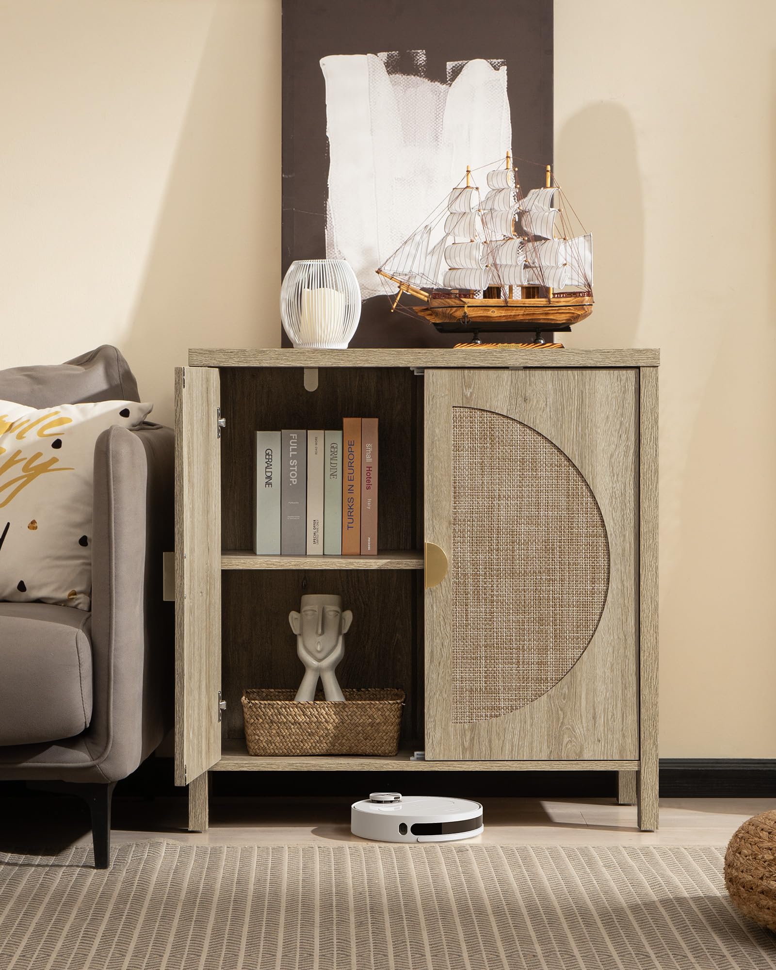 SICOTAS Rattan Buffet Cabinet - Boho Style Accent Sideboard with Adjustable Shelves, Storage Credenza Console Table for Dining Room, Living Room, Entryway & Kitchen - Natural Woven Rattan Furniture for Home Decor & Organization