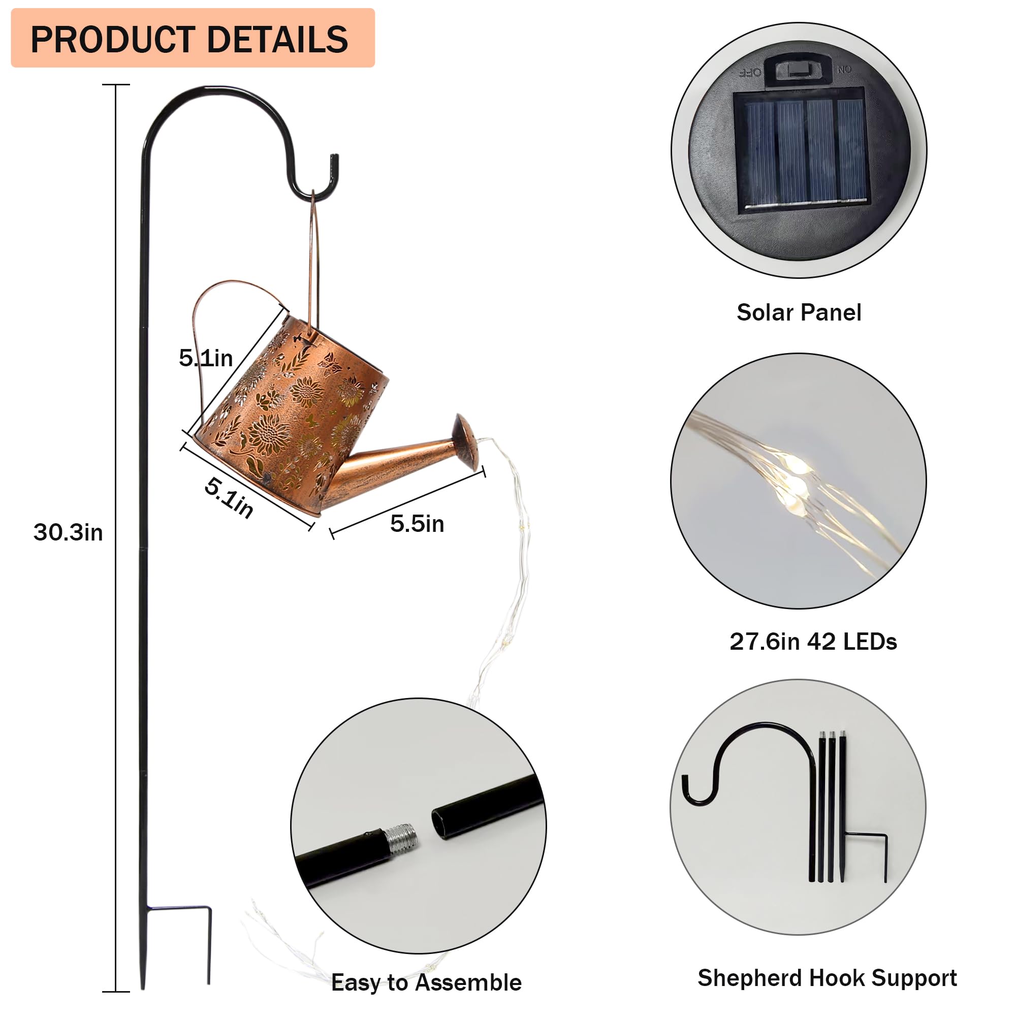 Solar Watering Can with LED Lights - Waterproof Hanging Solar Garden Decor for Outdoor Yard, Porch, Backyard, Pathway & Walkway (Sunflower Design) - Perfect for Garden Decorations, Landscape Lighting & Evening Ambiance