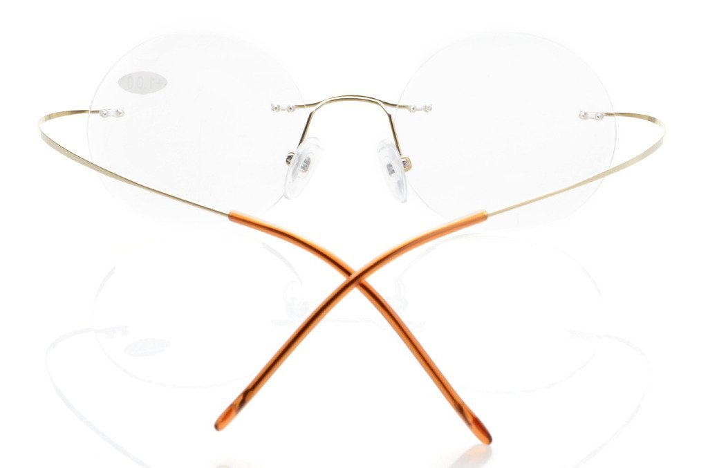 Titanium Rimless Round Reading Glasses for Men - Lightweight Circle Readers with Blue Light Blocking - Perfect for Office, Reading & Computer Use