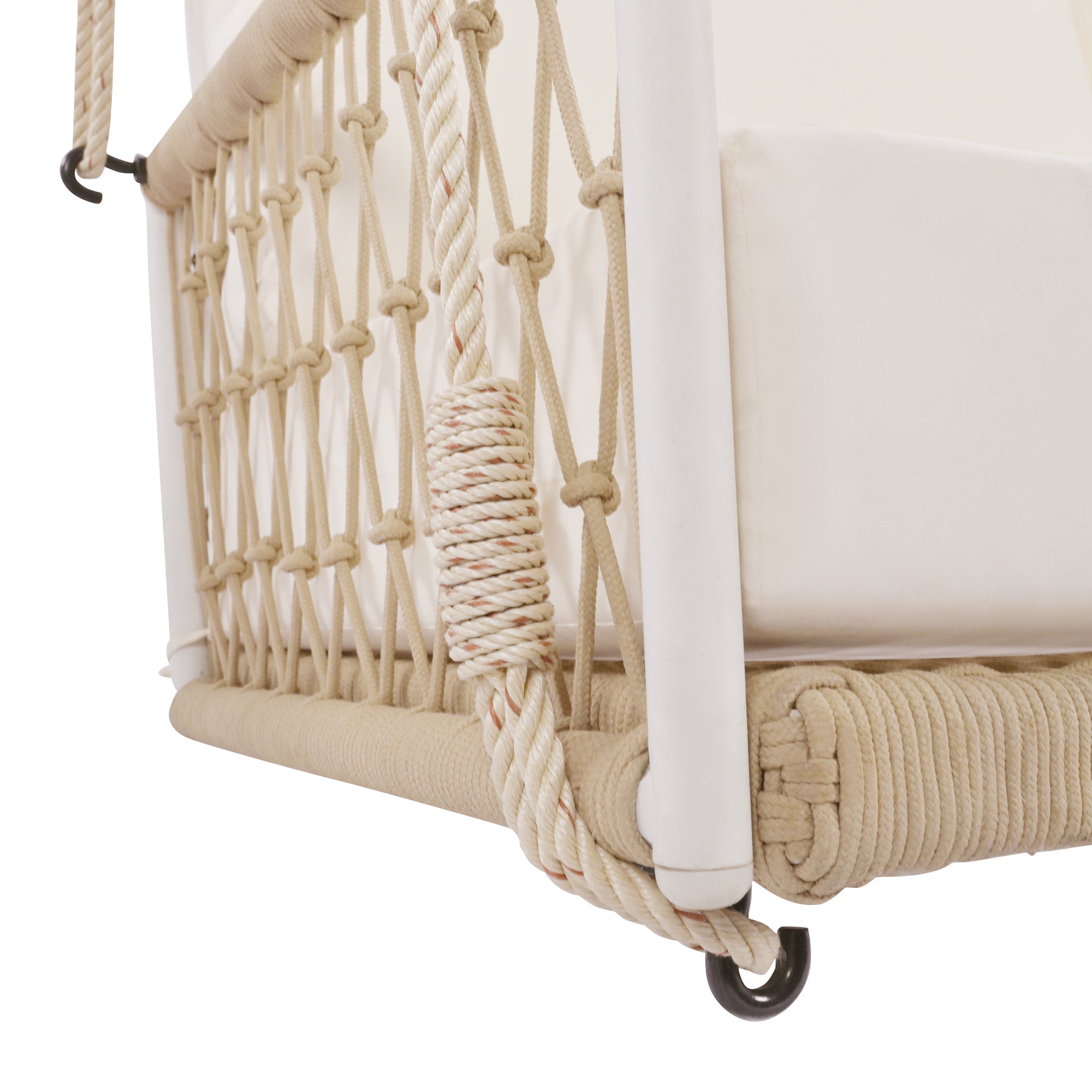 1 Piece Woven Rope Outdoor Swing Sofa with Soft Cushions - Seats 2 People - Perfect for Patio, Garden, Backyard, Balcony & Porch - Weather-Resistant Beige Hanging Chair for Relaxation & Leisure Time
