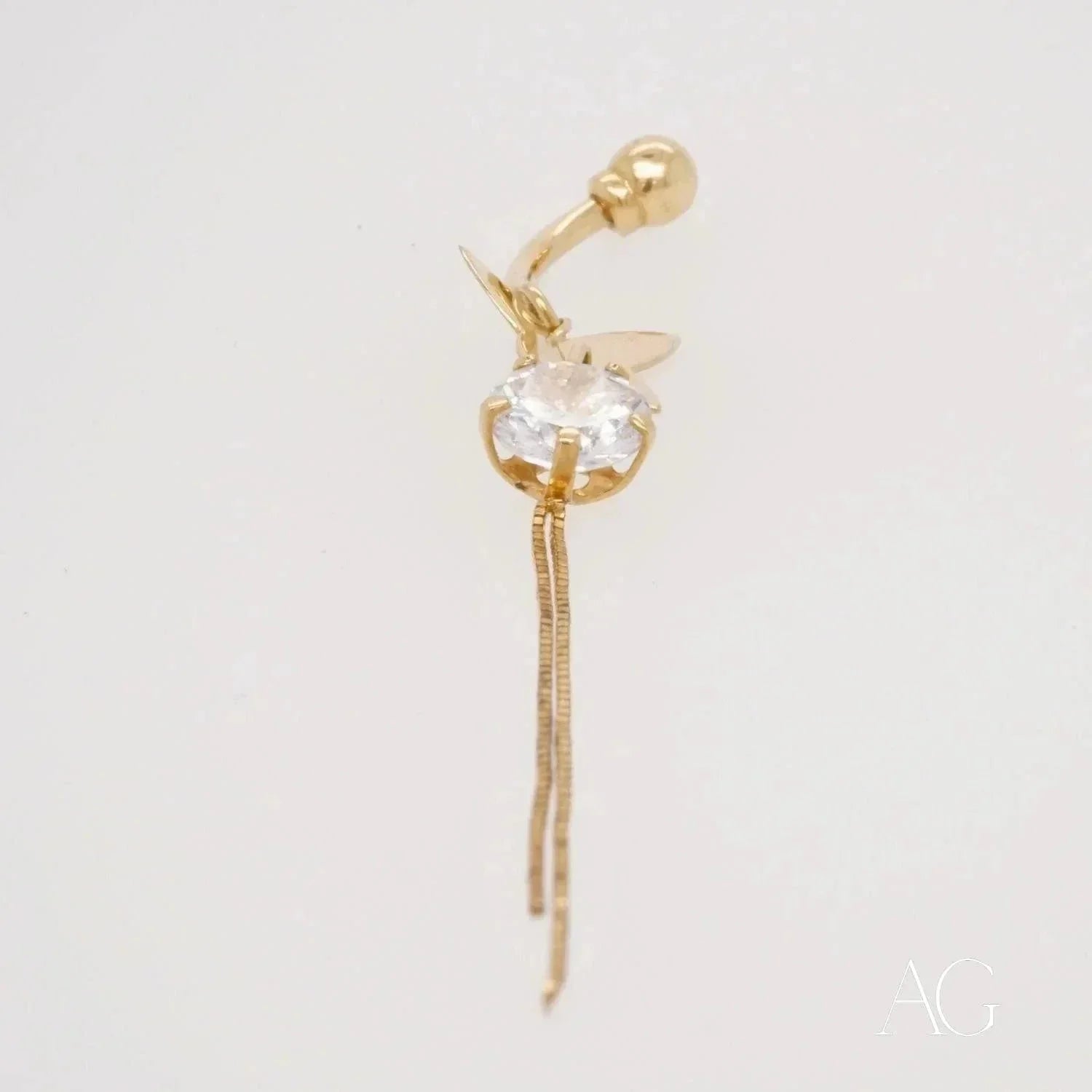 18K Gold Belly Button Ring with Cubic Zirconia Butterfly Charm - Elegant Navel Piercing Jewelry for Women, Perfect for Parties, Beach & Everyday Wear
