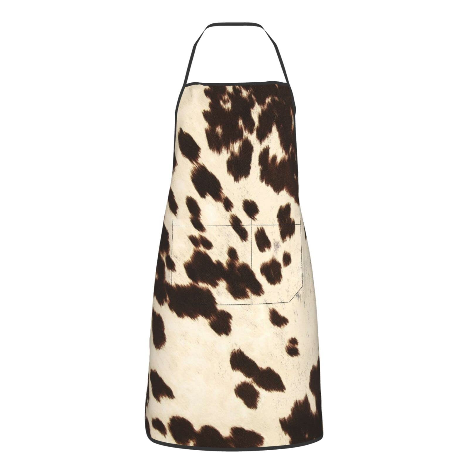 Brown Cowhide Print Kitchen Apron with Pockets - Durable Cooking Apron for Men & Women - Perfect for Grilling, Baking & Home Cooking
