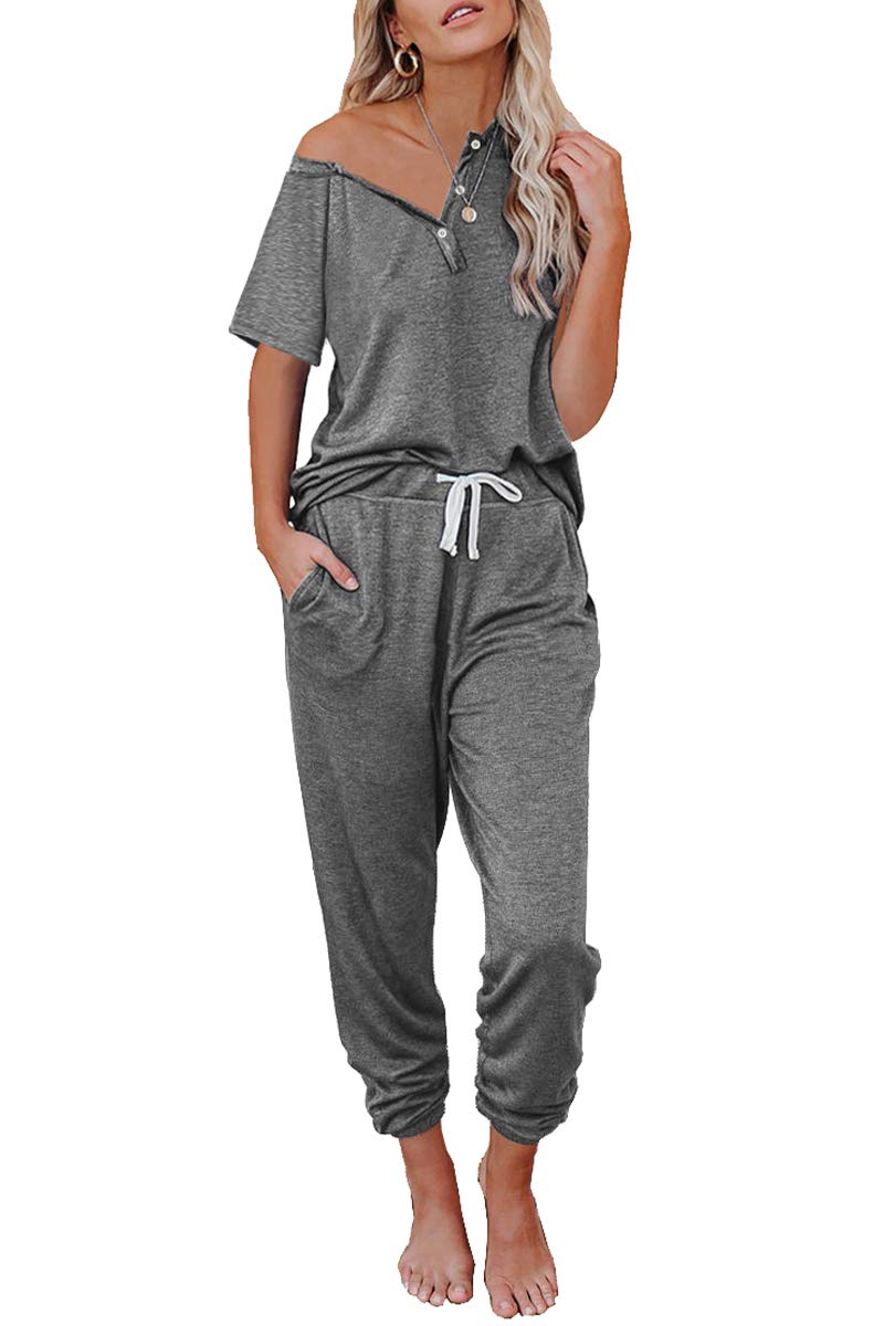 AUTOMET Women's Lounge Sets - Soft Loungewear Pajama Sets with Short & Long Sleeve Tops & Jogger Sweatpants - Cozy 2-Piece Outfits for Home, Travel & Relaxation
