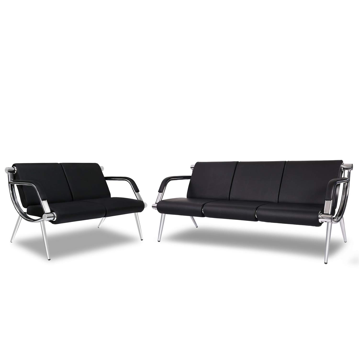 Kinsuite 2-Piece Black Leather Waiting Room Chairs Set - Modern Office Reception Sofa for Lobby, Clinic, Airport & Commercial Spaces | Perfect for Hospitals, Schools, Barber Shops & Business Waiting Areas