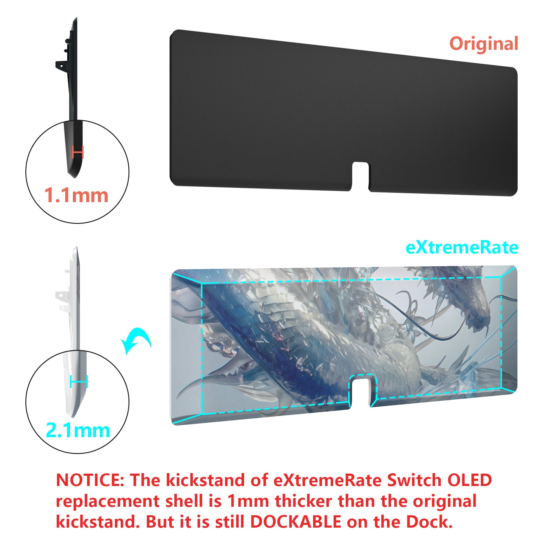 eXtremeRate Custom Replacement Full Set Shell with Buttons for Nintendo Switch OLED - Crystal Dragon Design | Durable Protective Case for Gaming & Travel