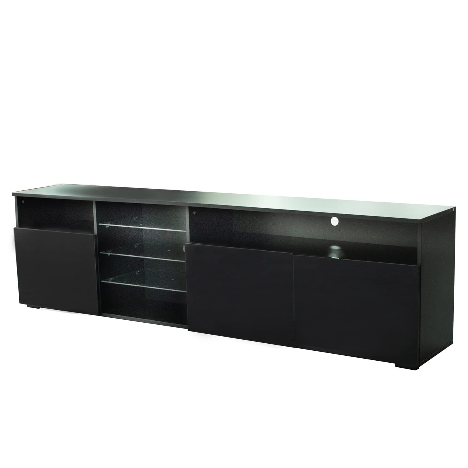 Modern TV Stand with LED & Matte Body - High Gloss Black Entertainment Center for Living Room, Bedroom & Home Theater - Perfect for 55-75 Inch Flat Screen TVs