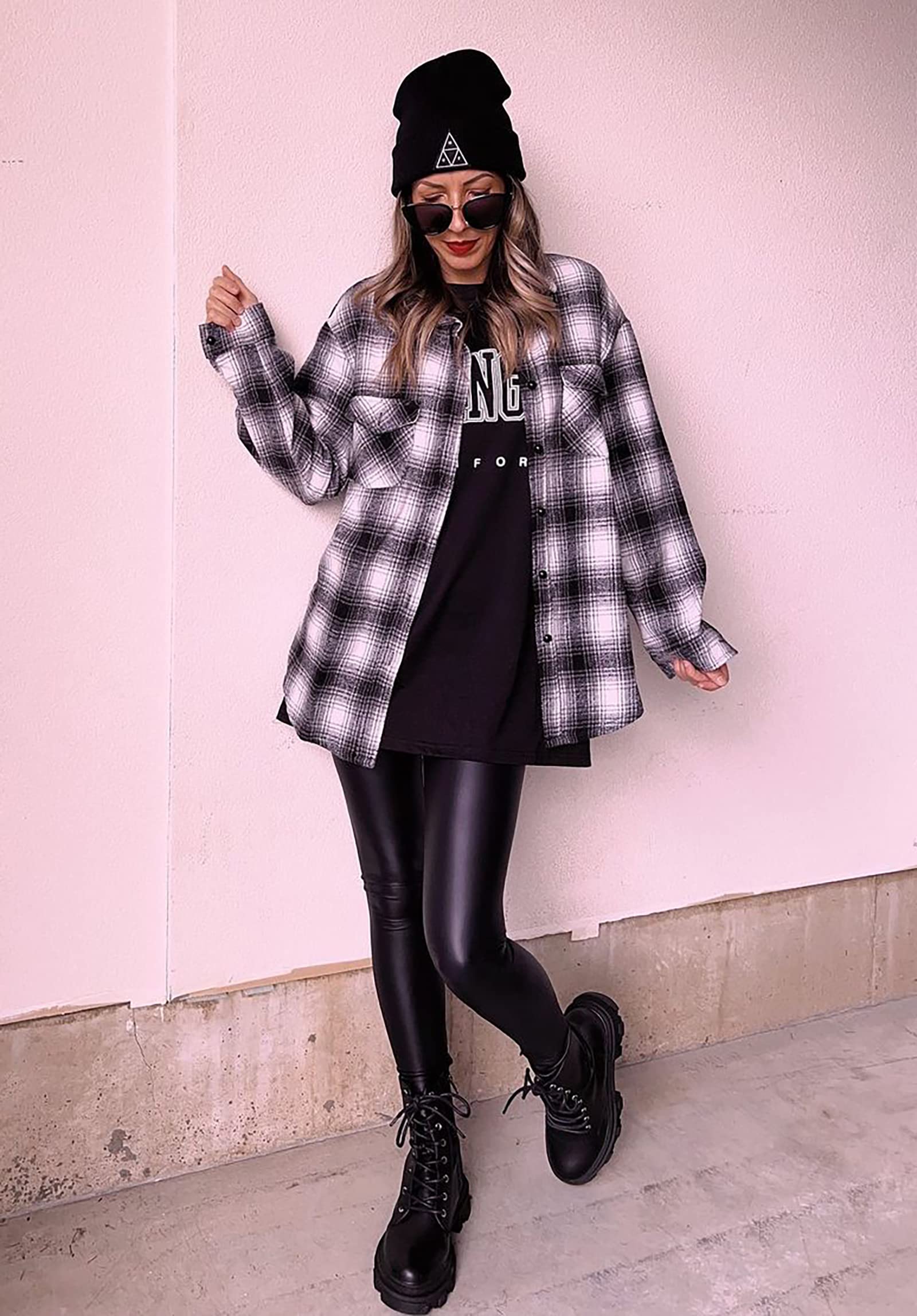 BTFBM Women's Plaid Flannel Shacket - Long Sleeve Button Down Casual Shirt Jacket for Fall & Spring | Loose Fit Blouse Top for Outdoor Activities, Work & Weekend Wear (2025 Fashion)
