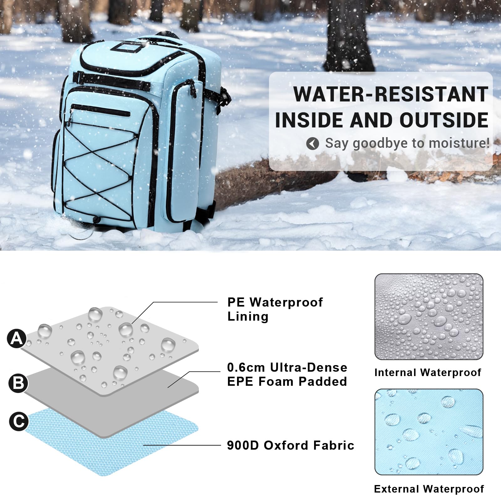 **60L Waterproof Ski Boot Backpack - Travel Backpack for Ski Boots, Skis & Snowboard Gear - Durable & Spacious for Ski Trips & Winter Sports**