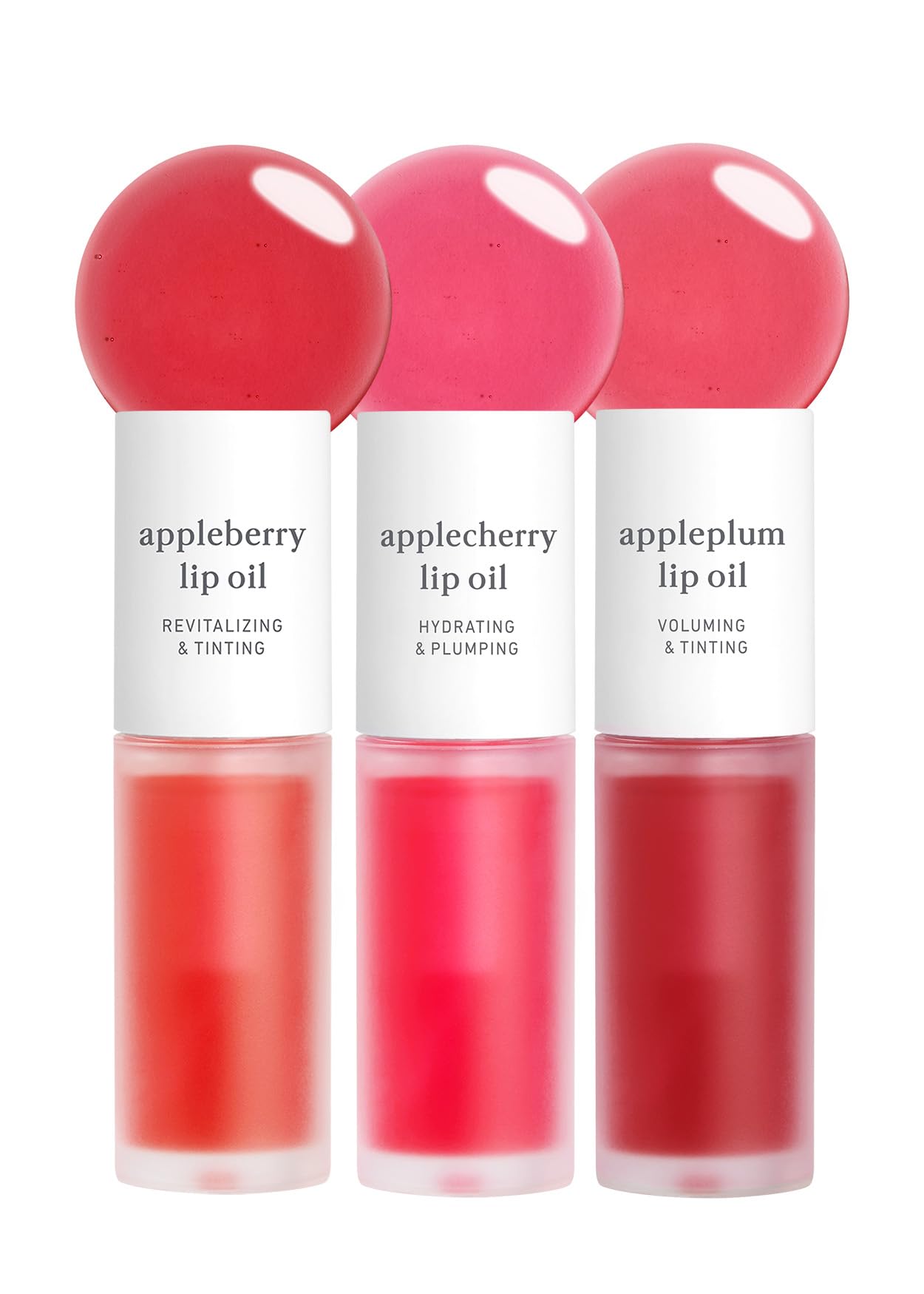 NOONI Korean Vegan Appleseed Lip Oil Trio Set - Appleberry, Applecherry & Appleplum Flavors + Snowflake Whipping Facial Cleanser 5.07oz Bundle | Hydrating Lip Care & Gentle Cleansing for Daily Skincare Routine