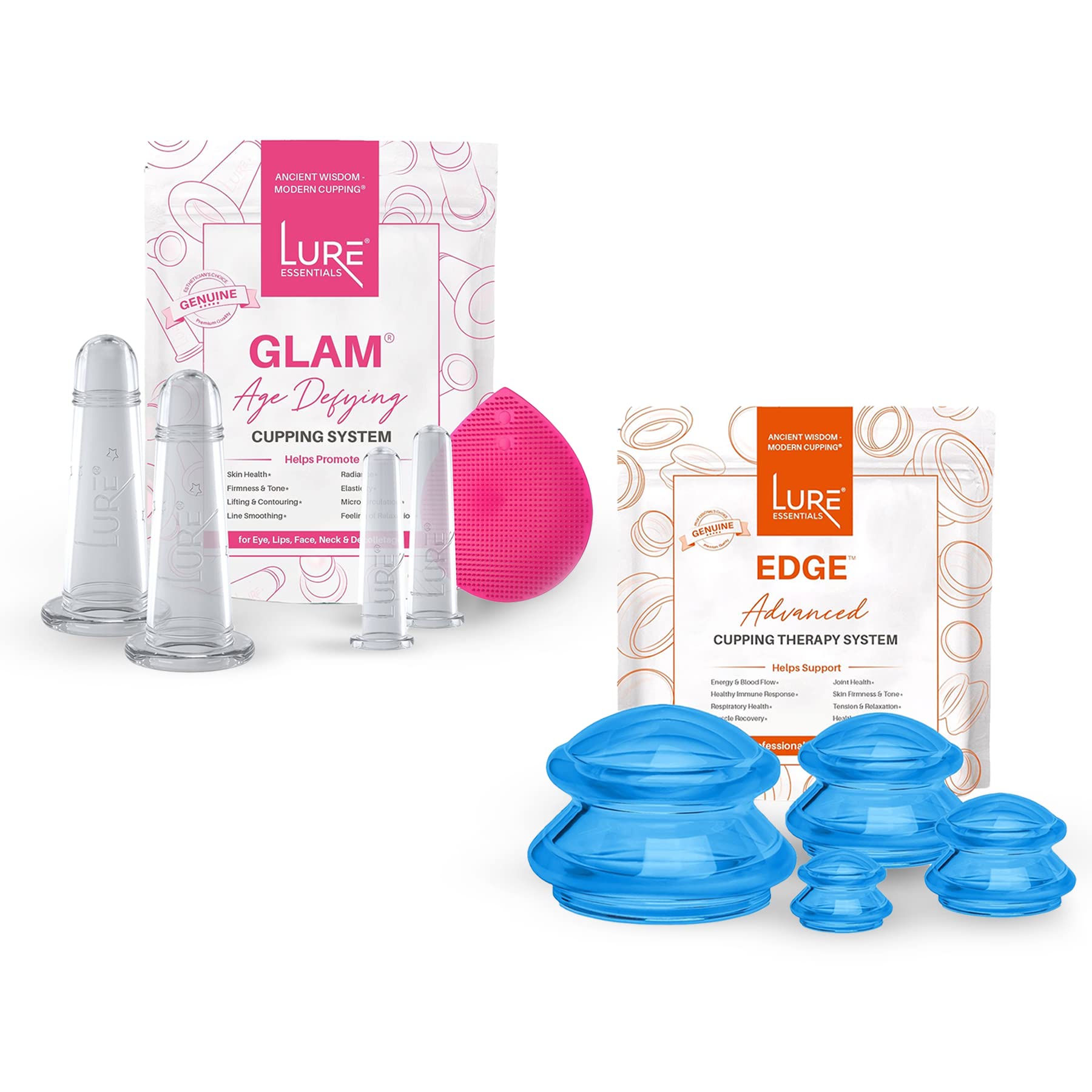 GLAM & EDGE Cupping Therapy Set Bundle - Professional Face and Body Cupping Kit for Skin Rejuvenation, Anti-Aging & Relaxation | Perfect for Home Spa, Facial Massage & Body Wellness Routine