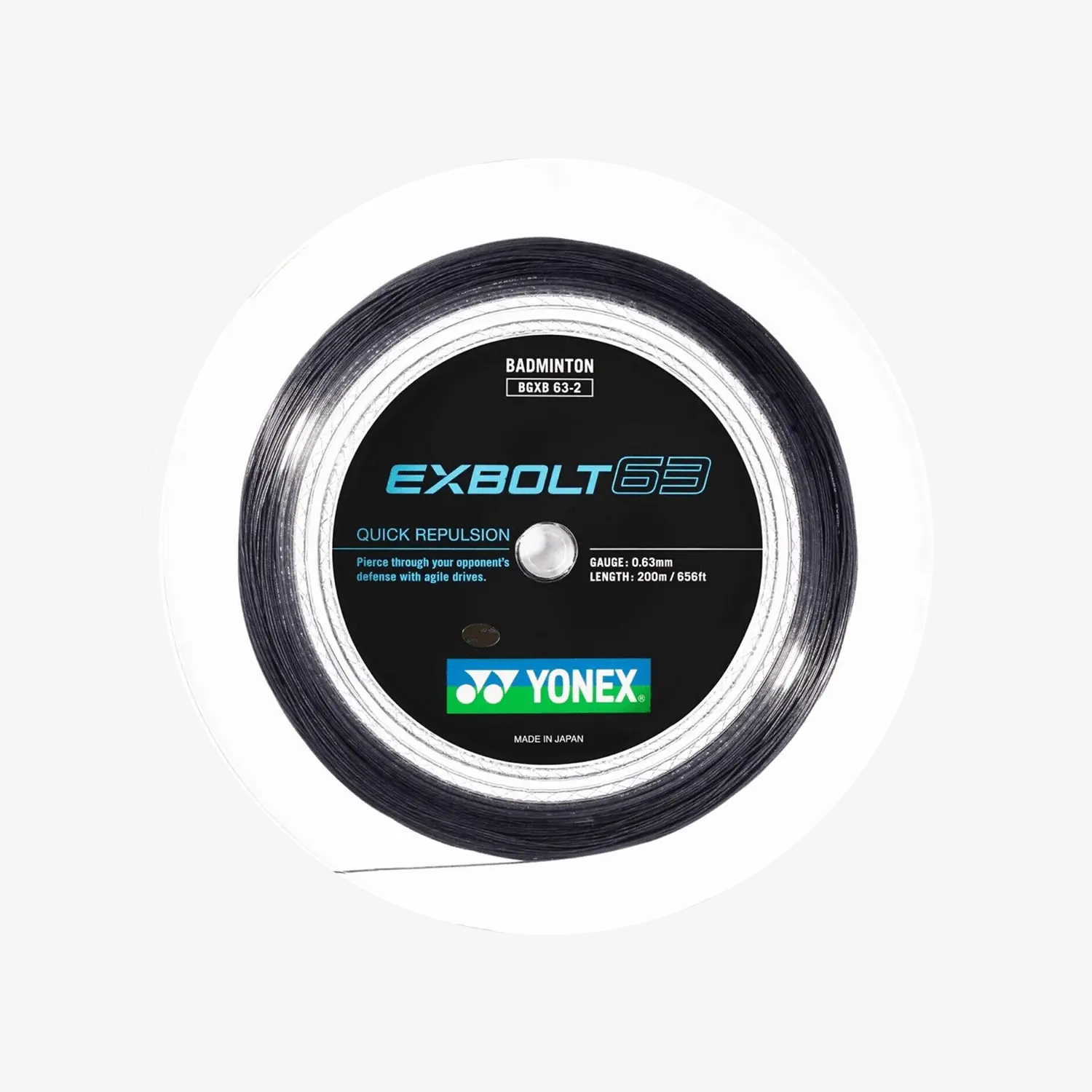 Yonex Exbolt 63 200m Badminton String (Black) - High Performance Badminton Racket String for Professional Players - Perfect for Tournaments & Training Sessions