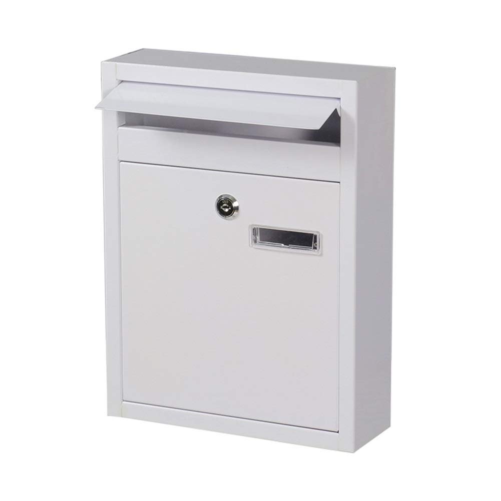 HZTEC White Wall Mounted Outdoor Mailbox with Lock - Rainproof Iron Art Letter Box for Home, Garden & Office - Secure Mail Collection & Stylish Decoration