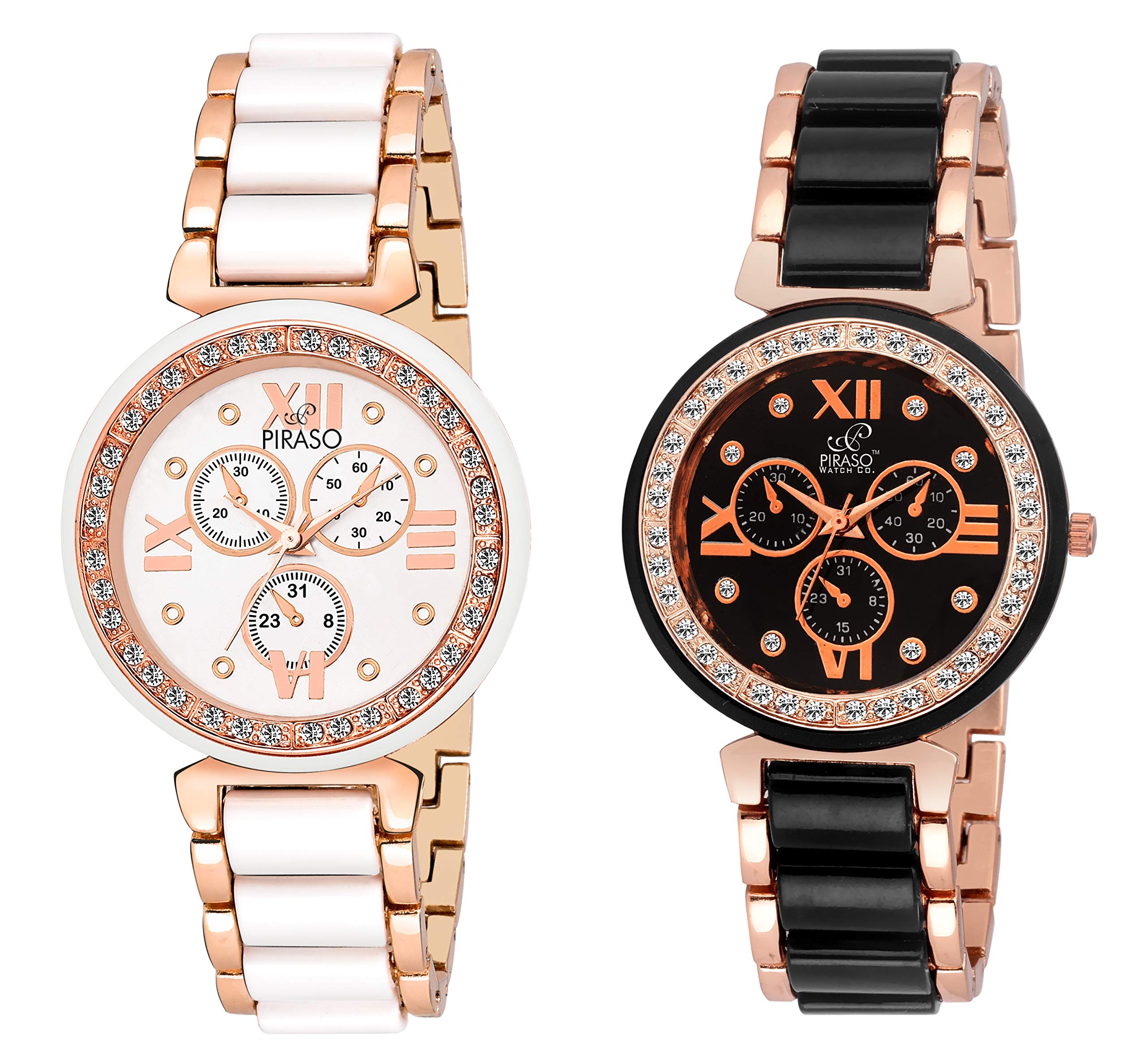 PIRASO Analog Women's Watches Set of 2 - Classic White & Black Dial Watches for Women | Elegant Fashion Accessory for Office, Party & Everyday Wear