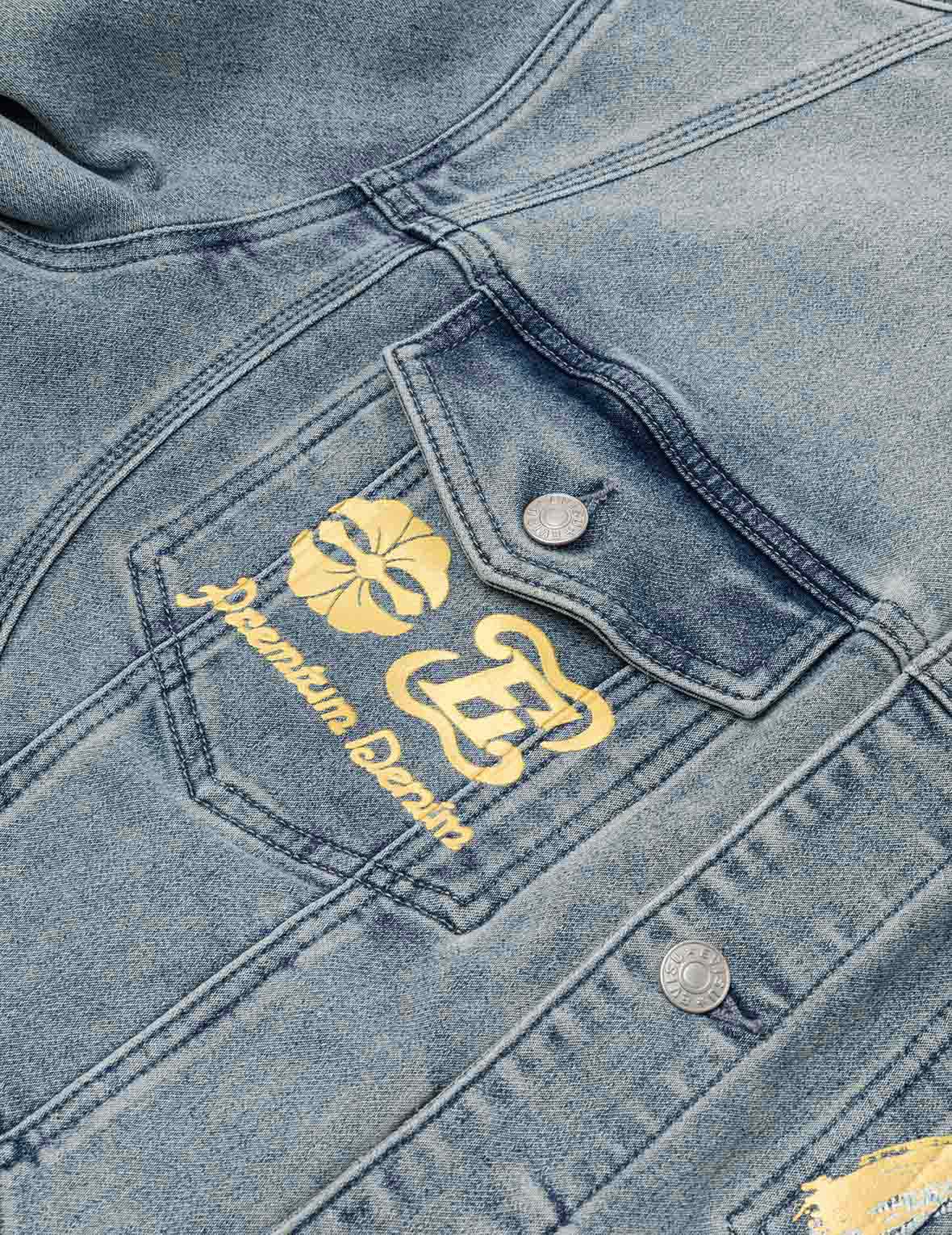 Artistic Brush Print Relaxed Fit Denim Jacket for Men & Women - Vintage Distressed Denim Jacket with Unique Paint Design, Perfect for Casual Outfits, Streetwear & Fall Fashion