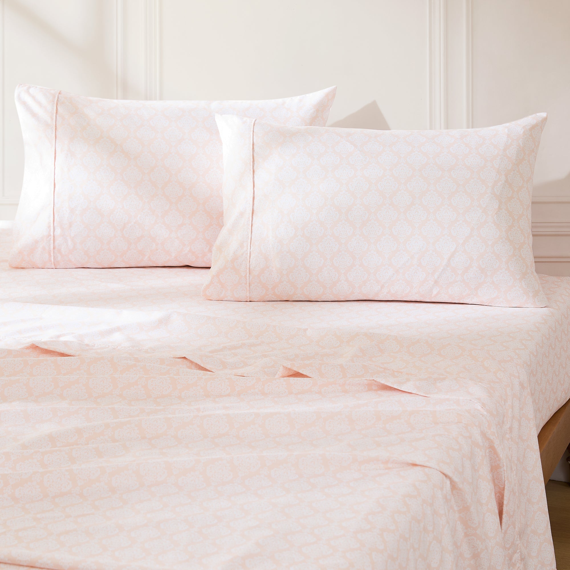 Luxury Romer Damask Sheet Set - 100% Cotton, King Size, Wrinkle-Free - Perfect for Master Bedroom, Guest Room & Hotel Use