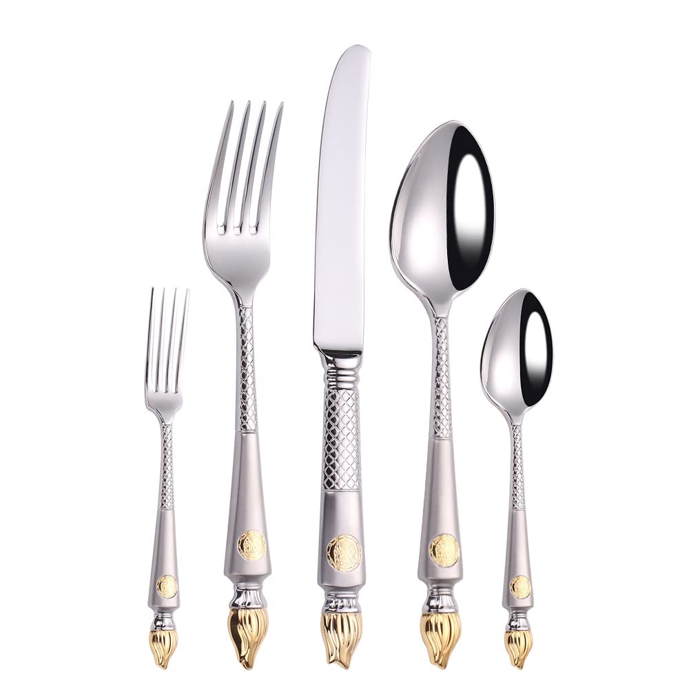 Premium 40-Piece Stainless Steel Flatware Set - Service for 8 with Spoons, Forks & Knives - Mirror Polished & Dishwasher Safe Cutlery for Home Dining, Parties & Everyday Use