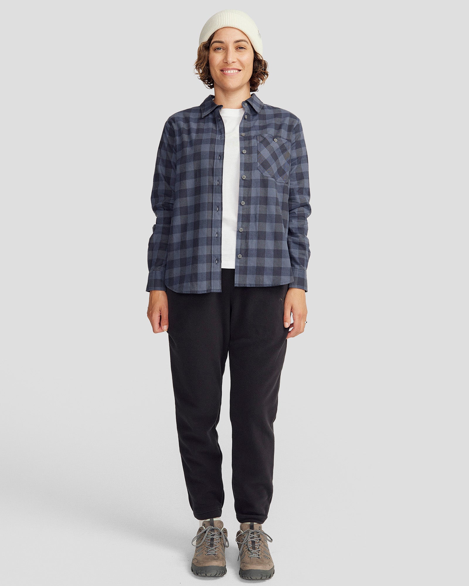 Women's Fyfe Flannel Shirt - Soft & Comfortable Mid Navy Gingham Plaid Long Sleeve Button Down Shirt for Casual Wear, Outdoor Activities & Fall Fashion