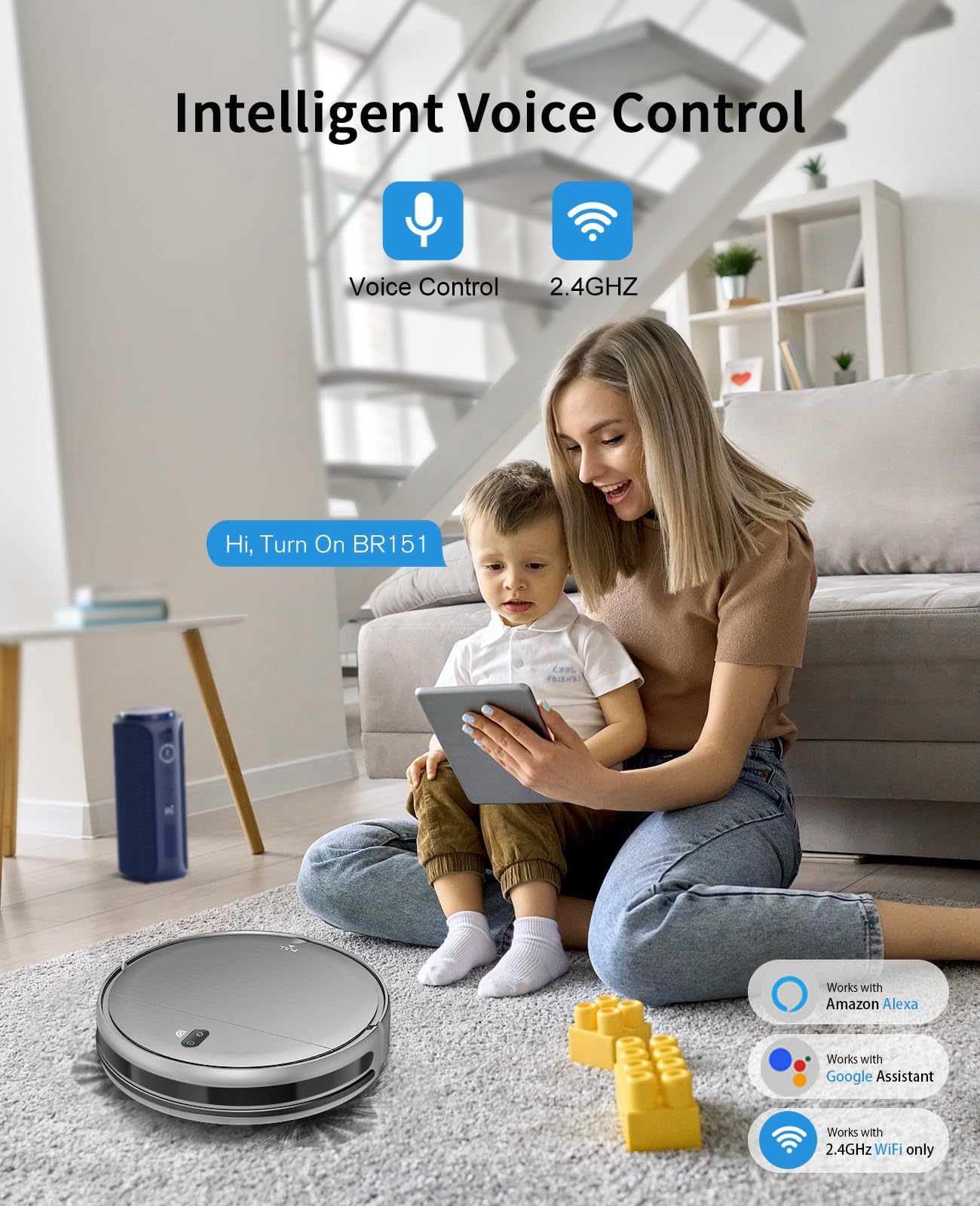 Smart Robot Vacuum & Mop 2-in-1 - Wi-Fi/App Control for Hard Floors & Pet Hair